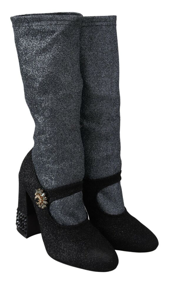 Dolce & Gabbana Schwarz Crystal Mary Janes Booties Schuhe-5