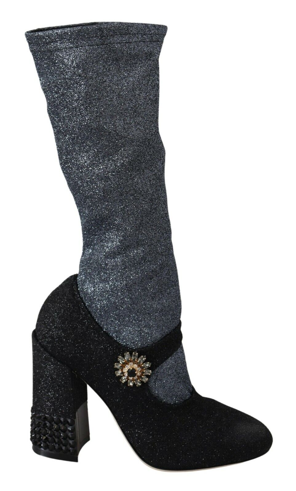 Dolce & Gabbana Black Crystal Mary Jane Booties Shoes