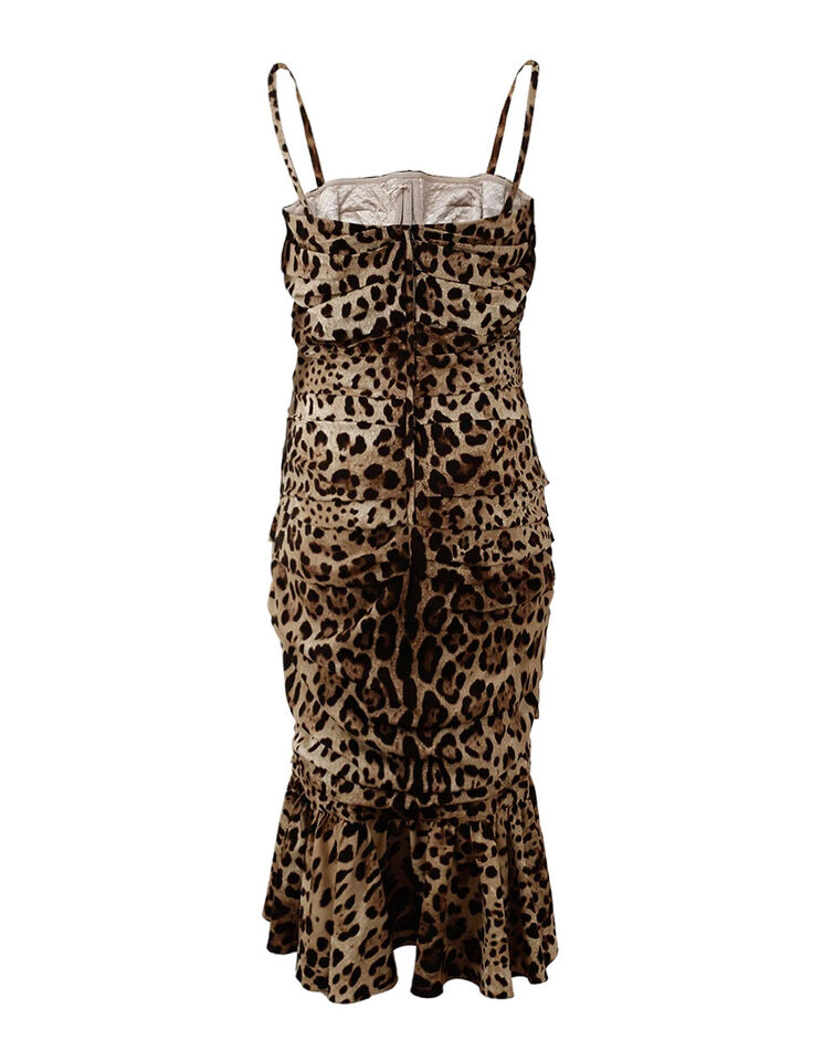 Vestido midi marrón con estampado de leopardo y volantes de Dolce & Gabbana-4