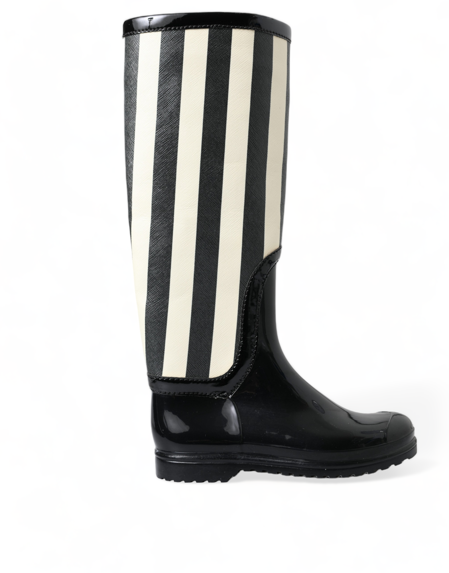 Dolce & Gabbana Black Knee-High Flat Rubber Boots Shoes-1