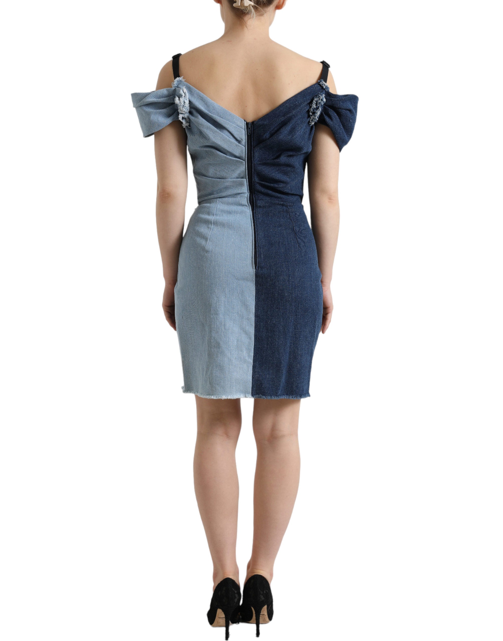 Dolce & Gabbana Blue Patchwork Mini Dress in Two-Tone Denim-4