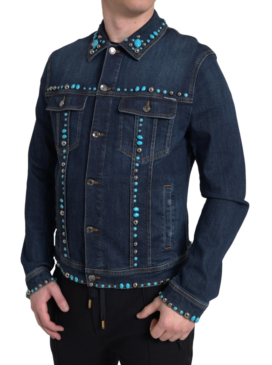 Dolce & Gabbana blue denim jacket with turquoise stones and studs