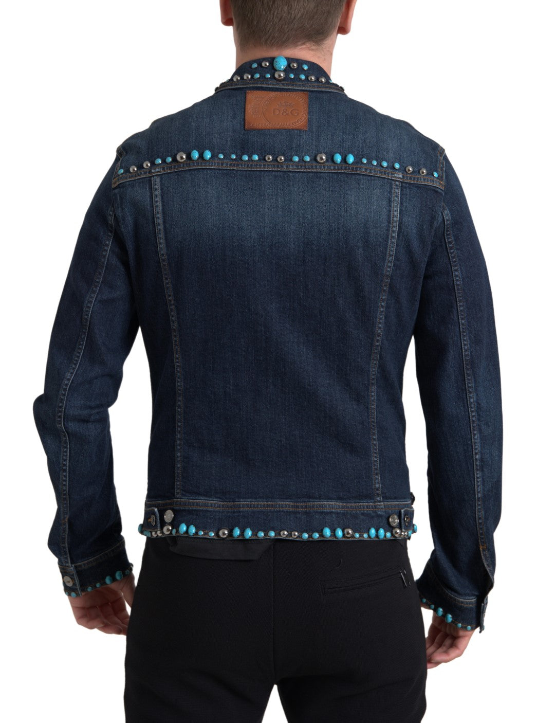 Dolce & Gabbana blue denim jacket with turquoise stones and studs-7