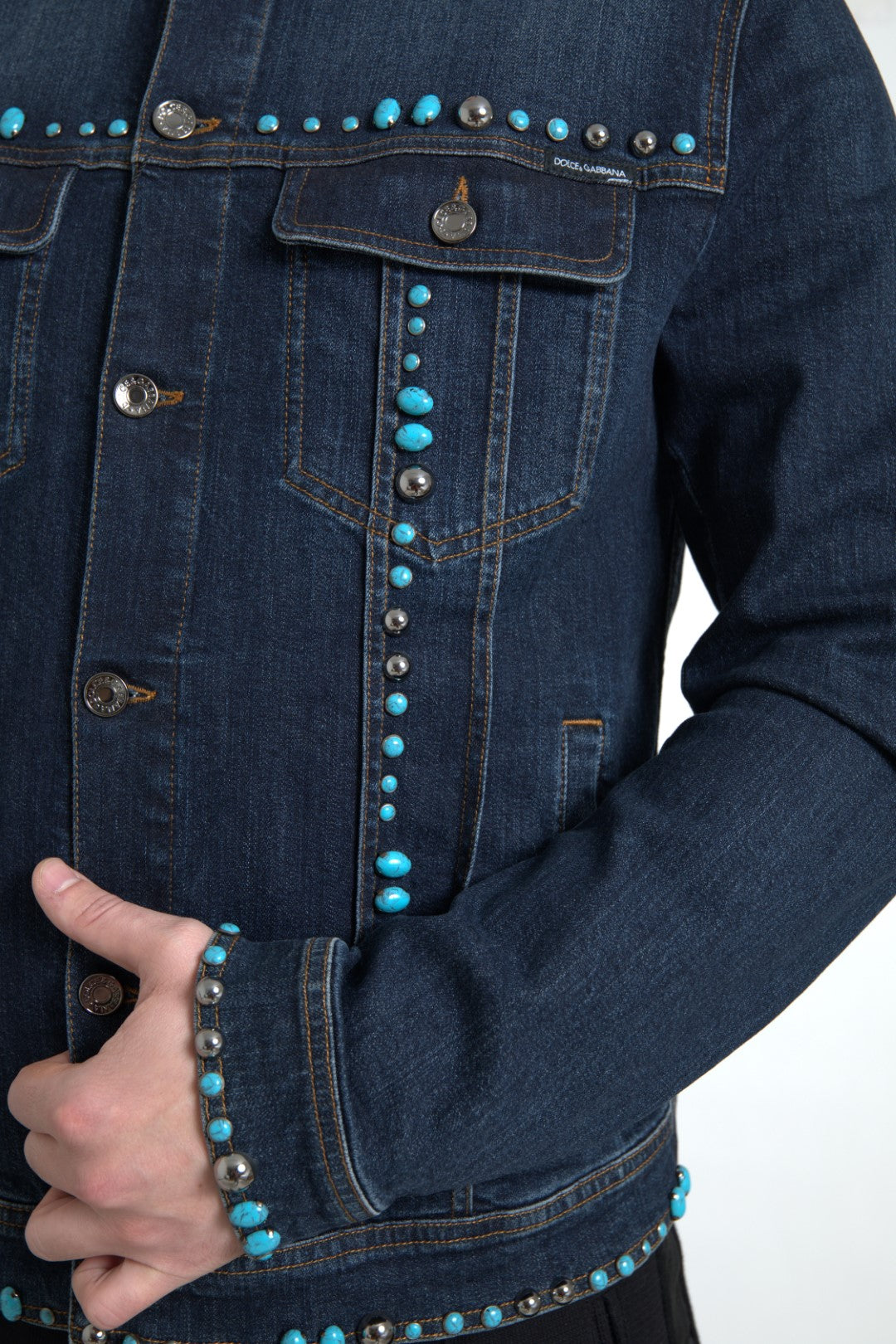 Dolce & Gabbana blue denim jacket with turquoise stones and studs-6