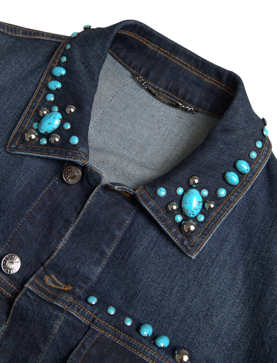 Dolce & Gabbana blue denim jacket with turquoise stones and studs-3