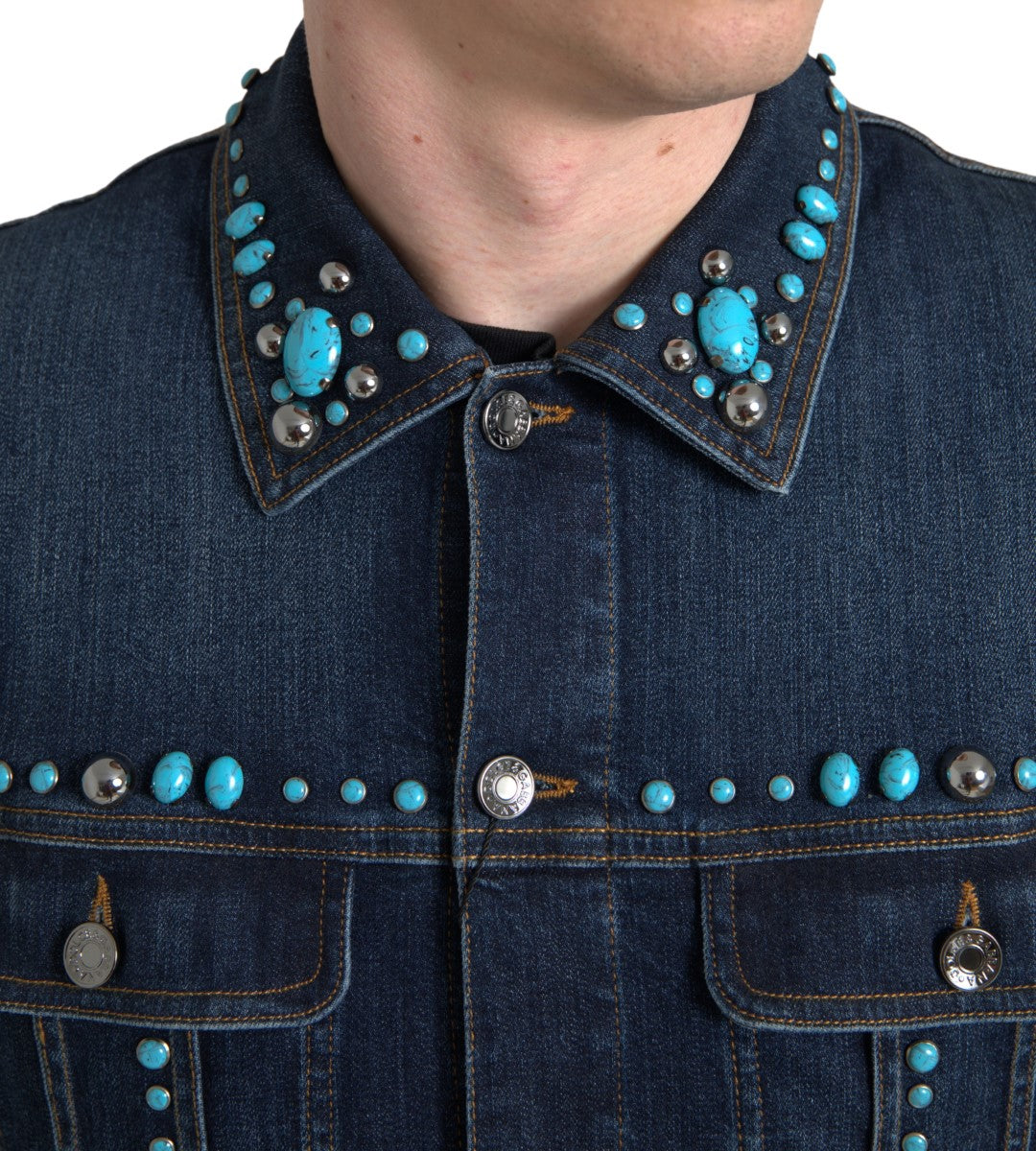 Dolce & Gabbana blue denim jacket with turquoise stones and studs-2