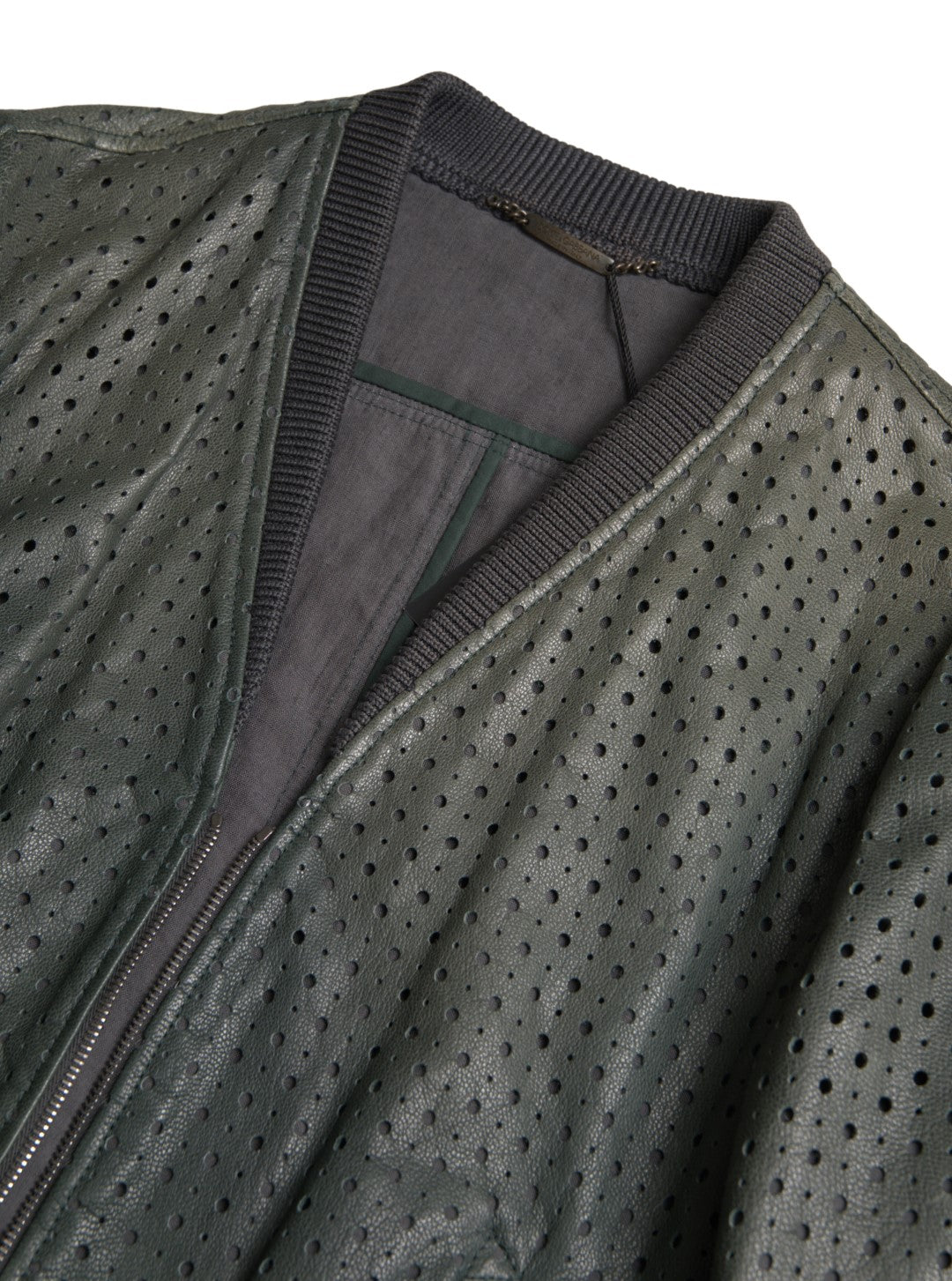 Dolce & Gabbana Green Leather Bomber Jacket with Perforation-3