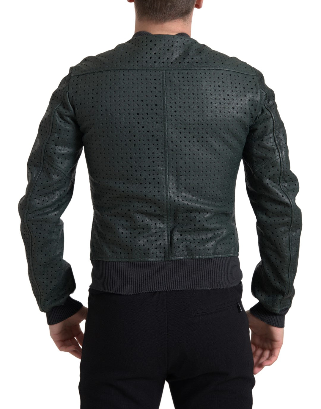 Dolce & Gabbana Grüne Bomberjacke aus Leder mit Perforation-5