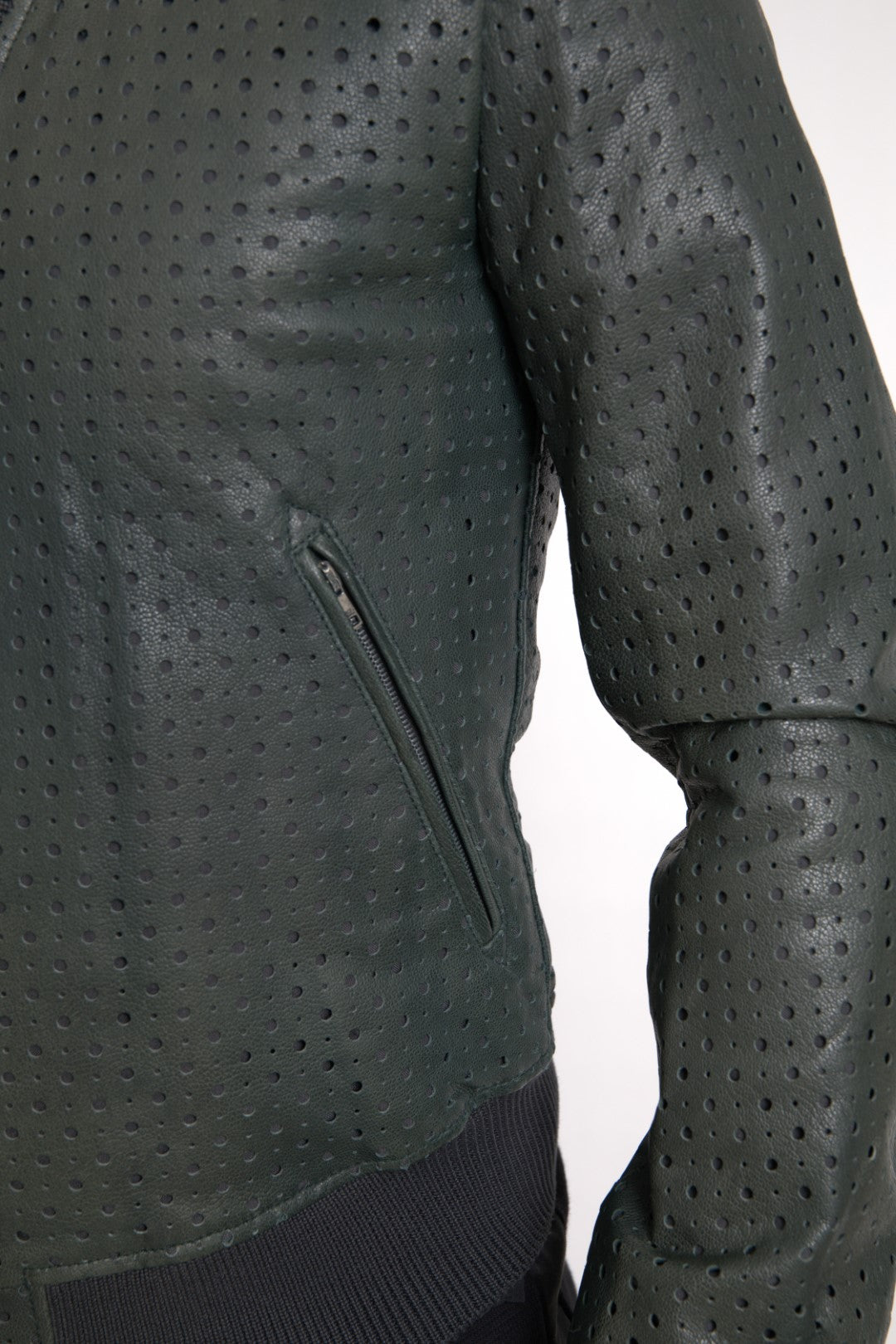Dolce & Gabbana Green Leather Bomber Jacket with Perforation-6