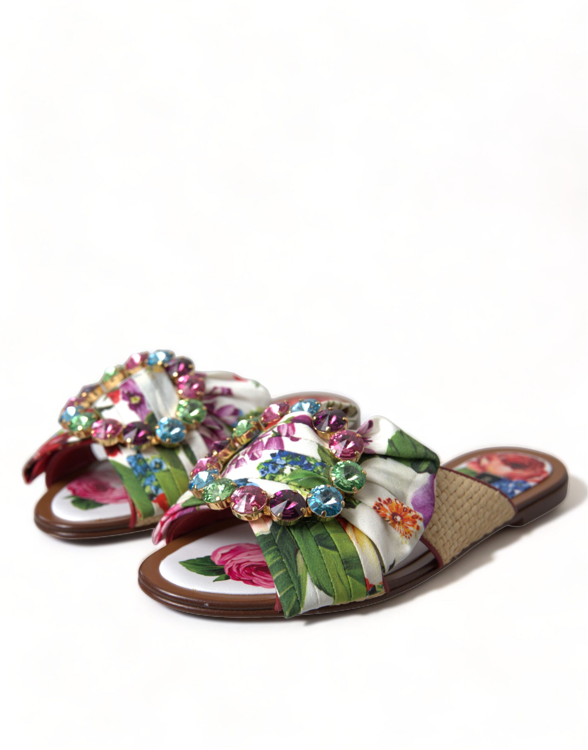 Sandalias planas con cristales y flores multicolor de Dolce & Gabbana-3