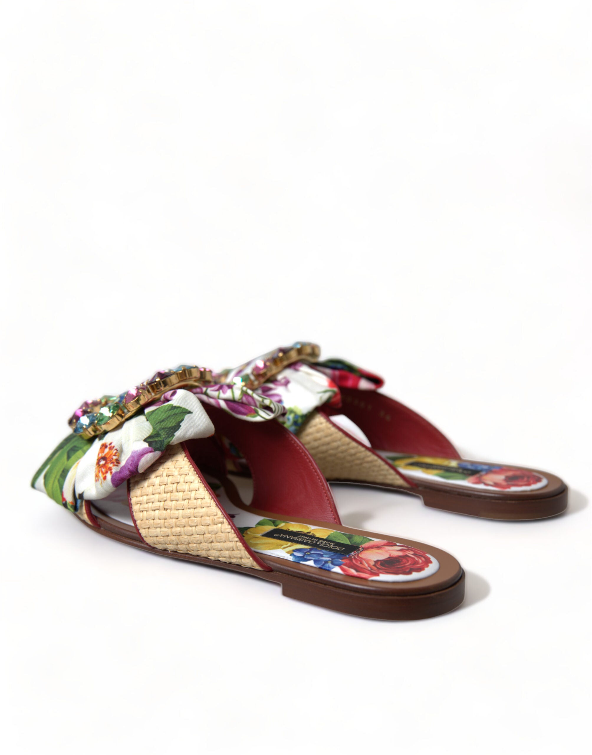 Sandalias planas con cristales y flores multicolor de Dolce & Gabbana-4