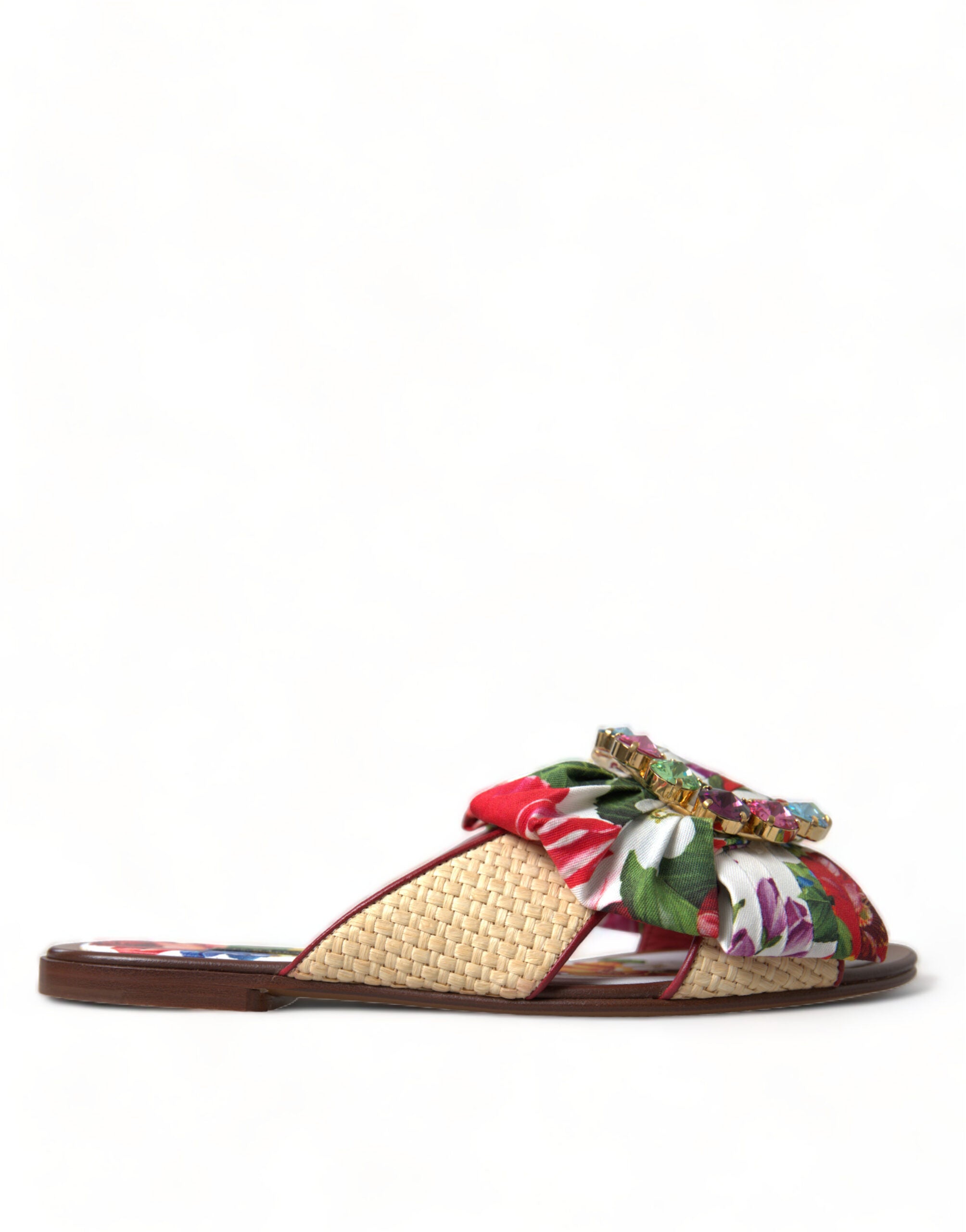 Sandalias planas con cristales y flores multicolor de Dolce & Gabbana-1