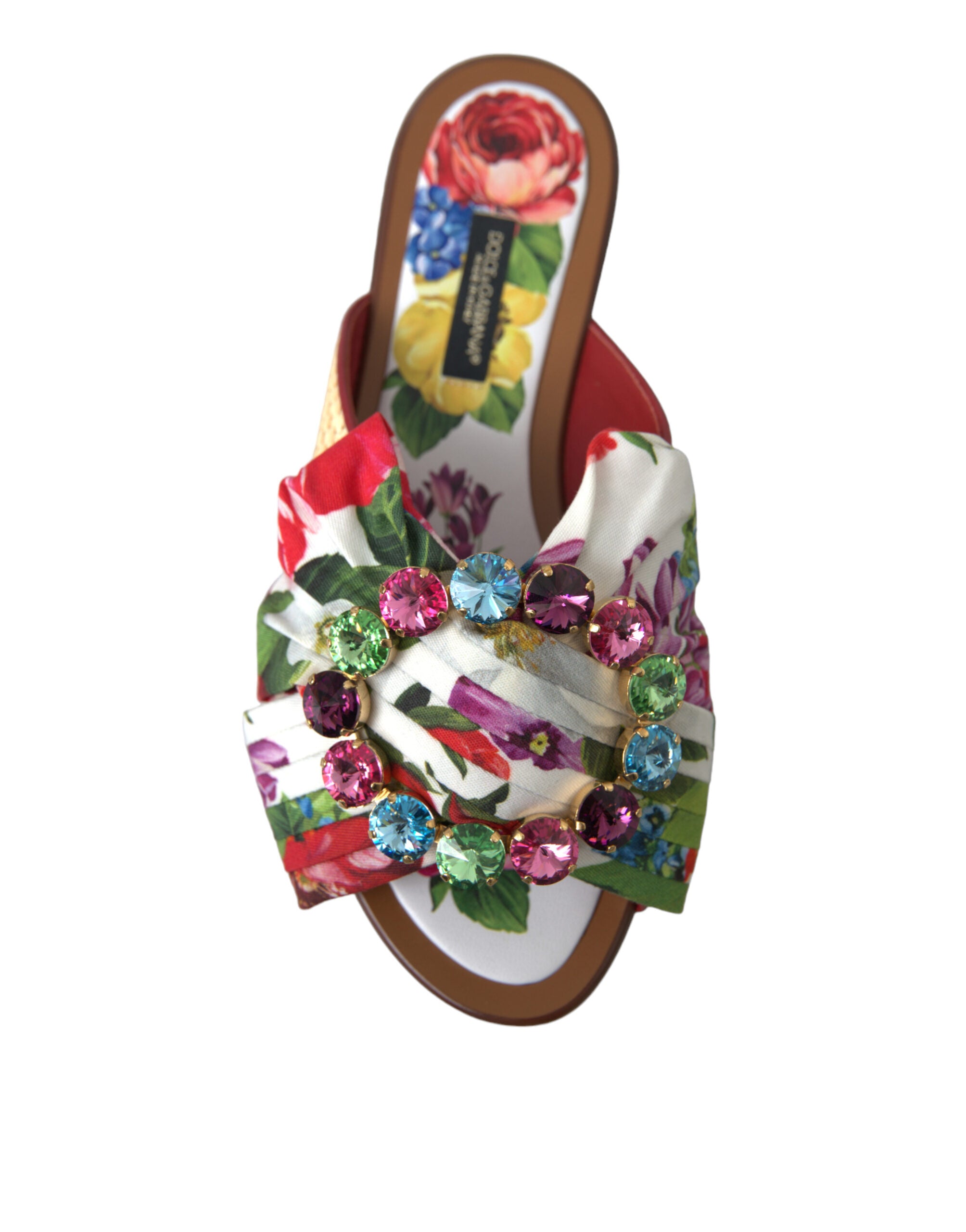 Sandalias planas con cristales y flores multicolor de Dolce & Gabbana-7