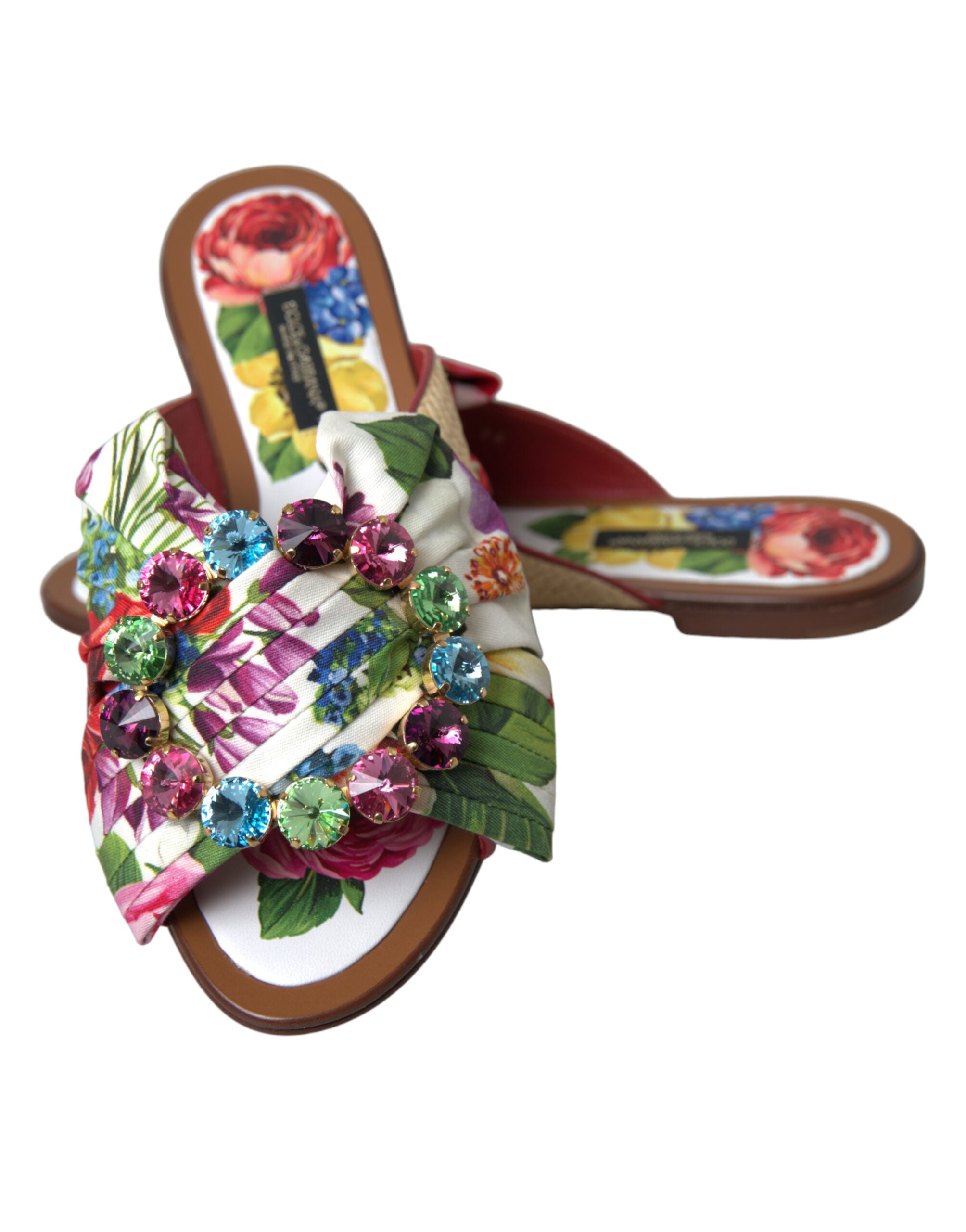 Sandalias planas con cristales y flores multicolor de Dolce & Gabbana-8