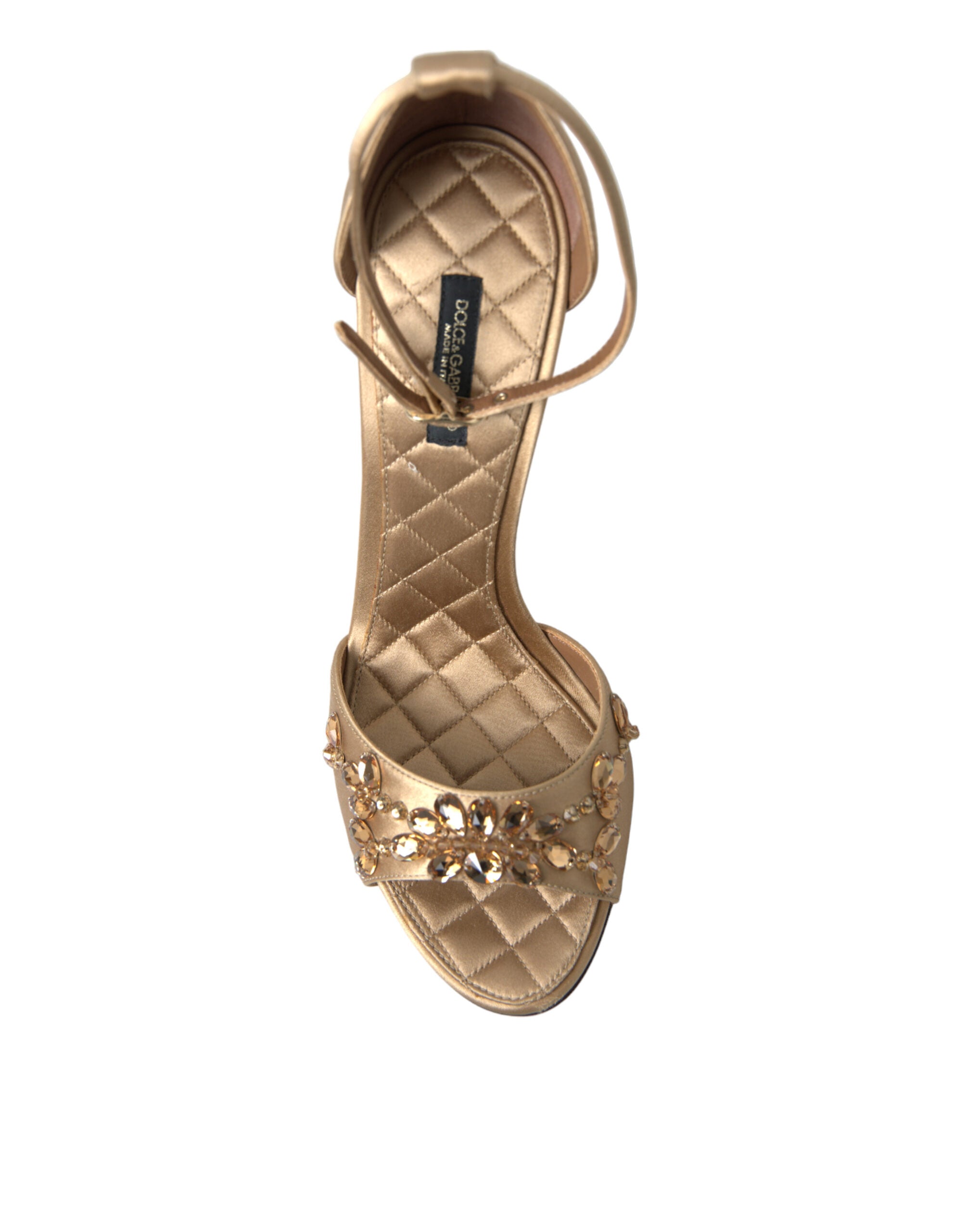 Dolce & Gabbana Gold Satin Knöchelriemen Kristall Sandalen Schuhe-7