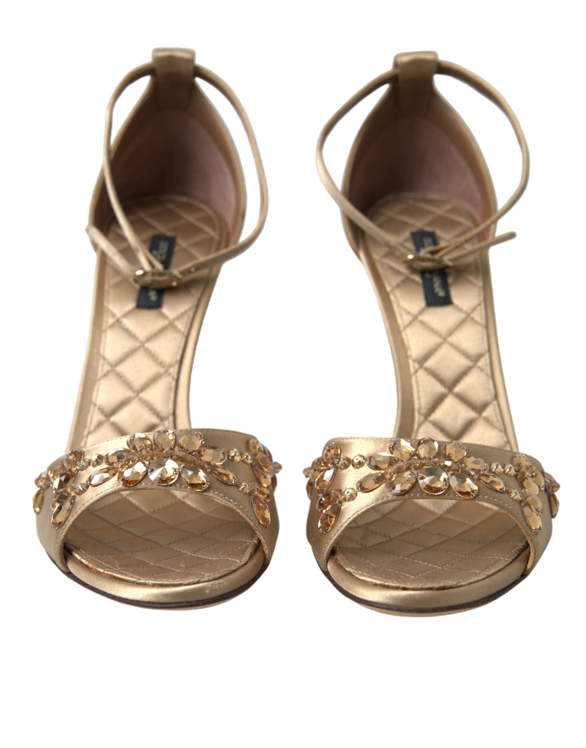 Dolce & Gabbana Gold Satin Knöchelriemen Kristall Sandalen Schuhe-2