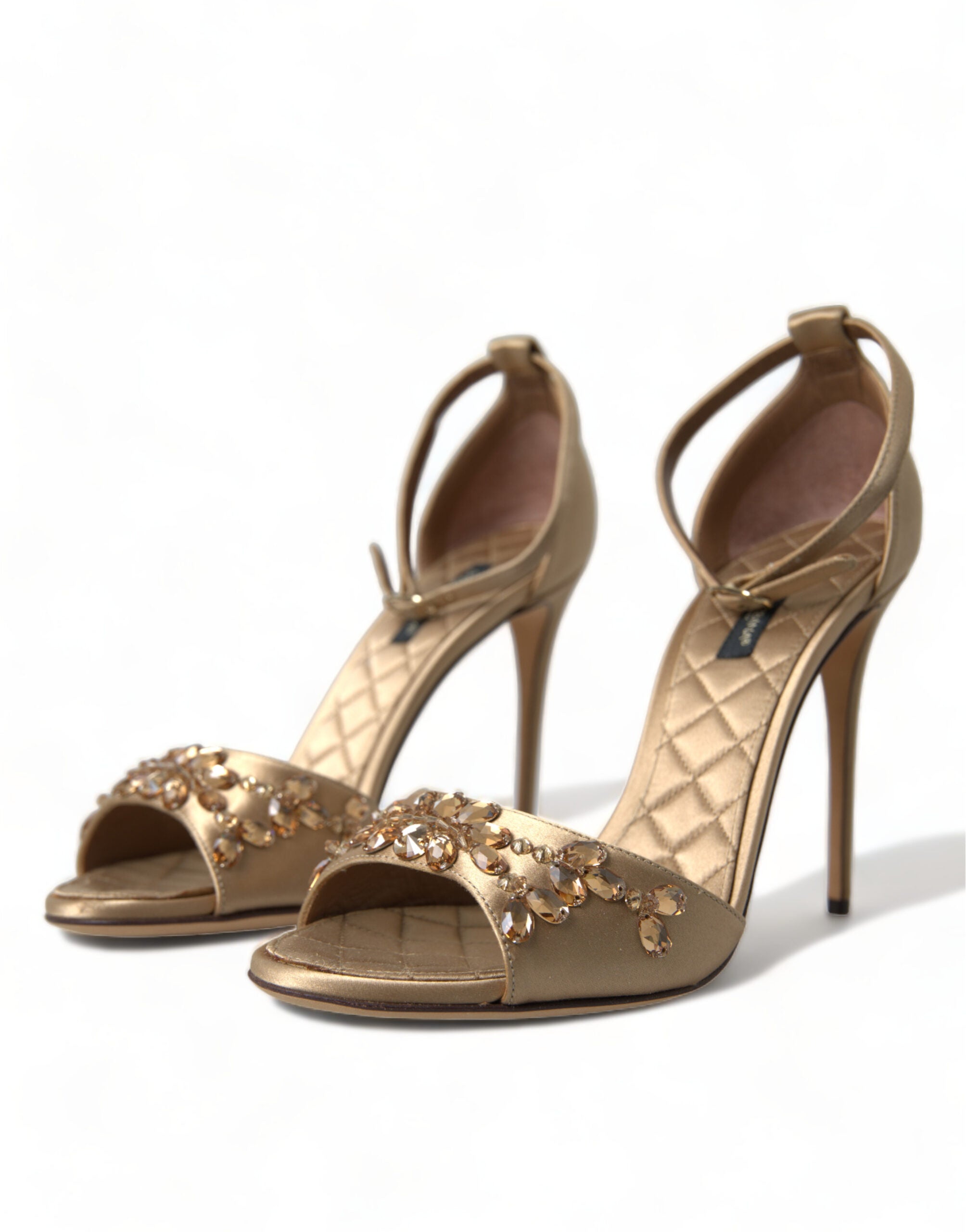 Dolce & Gabbana Gold Satin Knöchelriemen Kristall Sandalen Schuhe-3