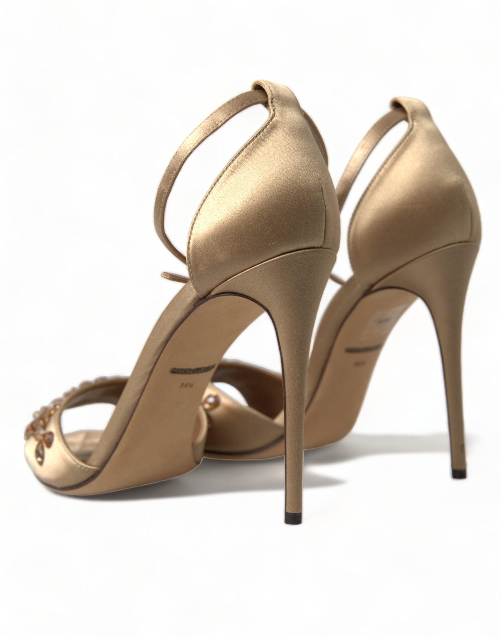 Dolce & Gabbana Gold Satin Knöchelriemen Kristall Sandalen Schuhe-4