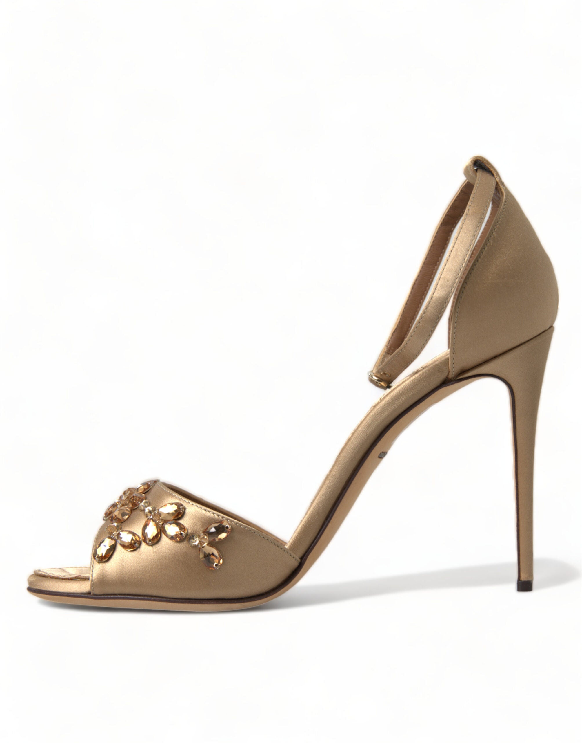 Dolce & Gabbana Gold Satin Knöchelriemen Kristall Sandalen Schuhe-5