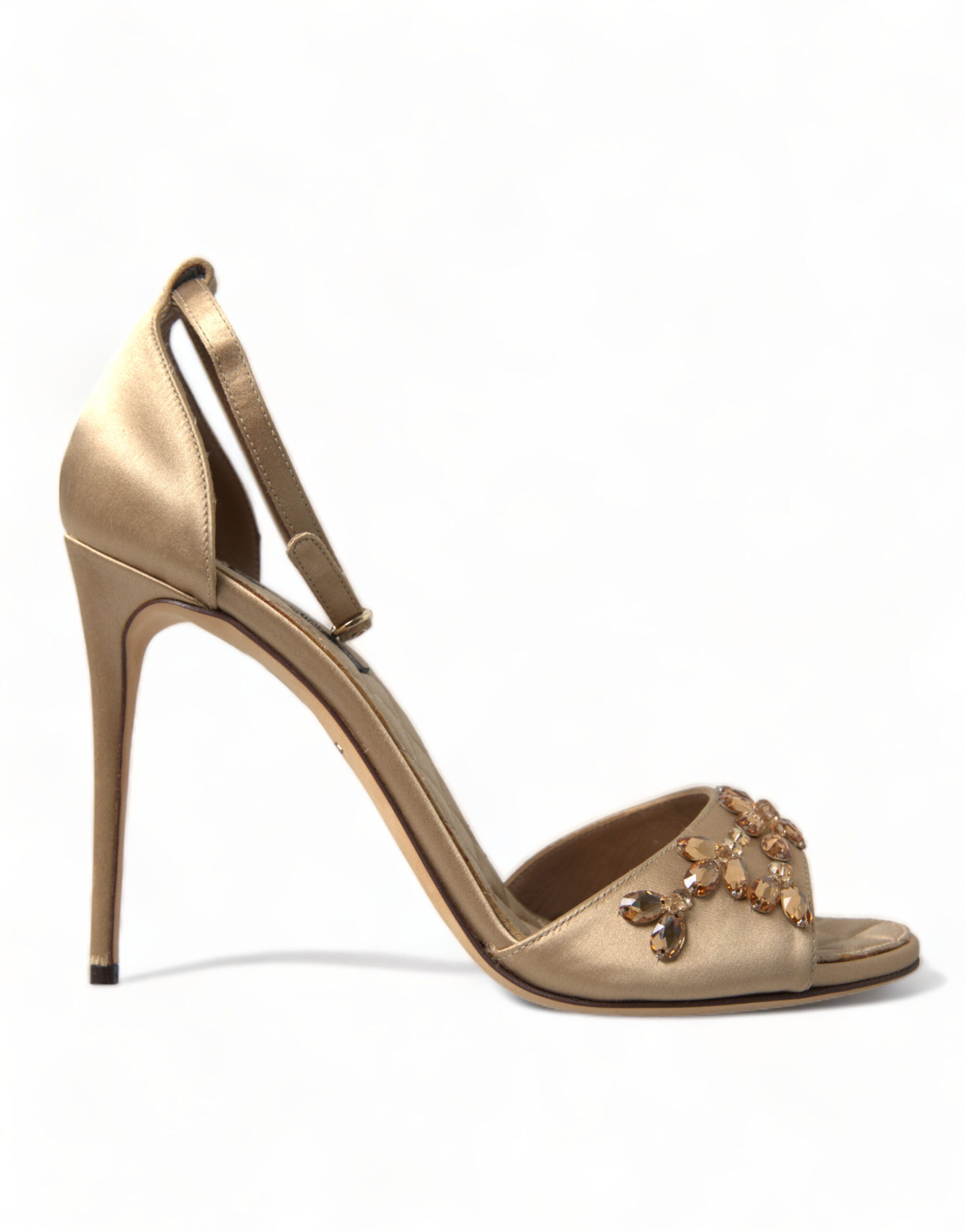 Dolce & Gabbana Gold Satin Knöchelriemen Kristall Sandalen Schuhe-1