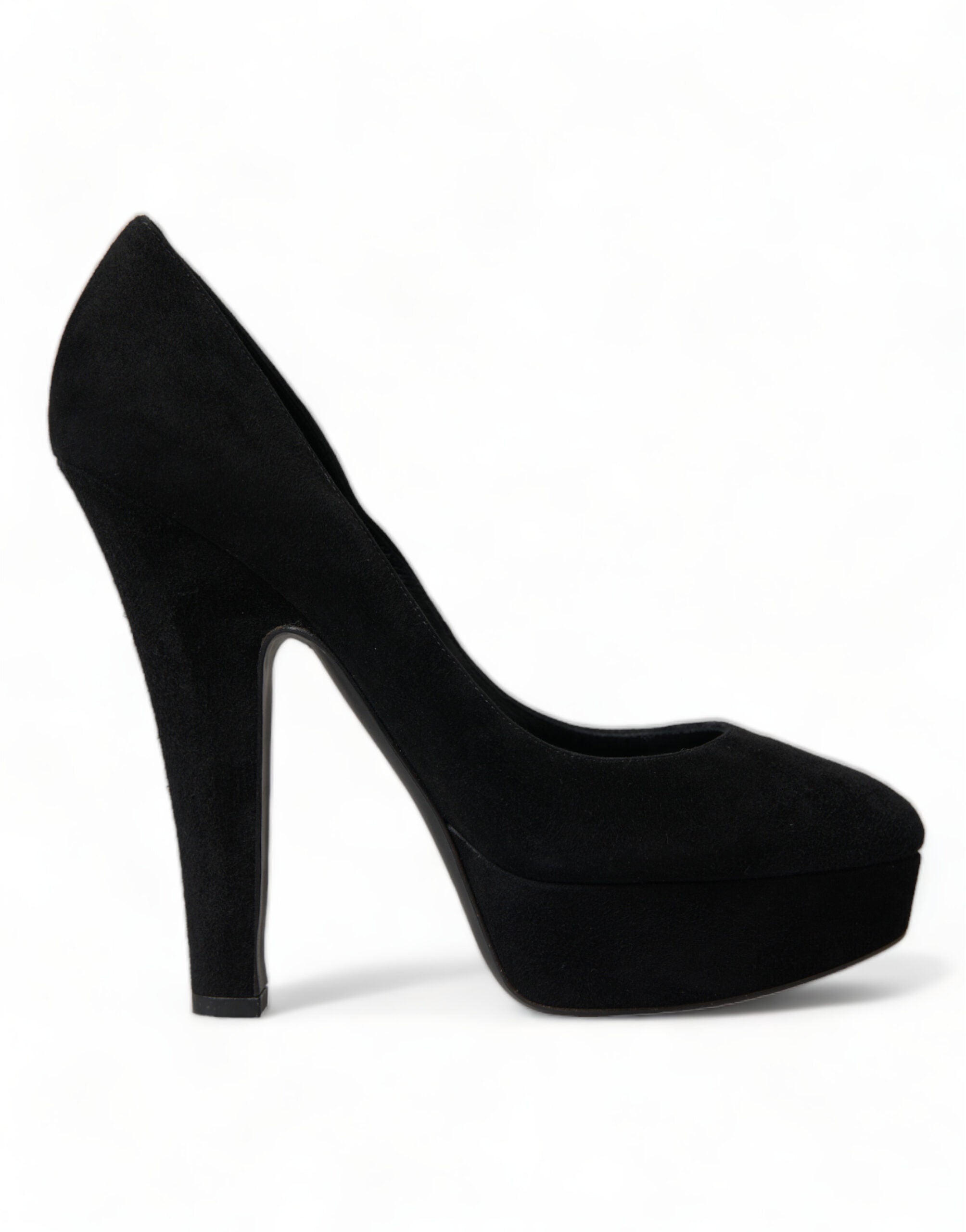 Dolce & Gabbana Black Suede Leather Platform Heel Pumps Shoes-1