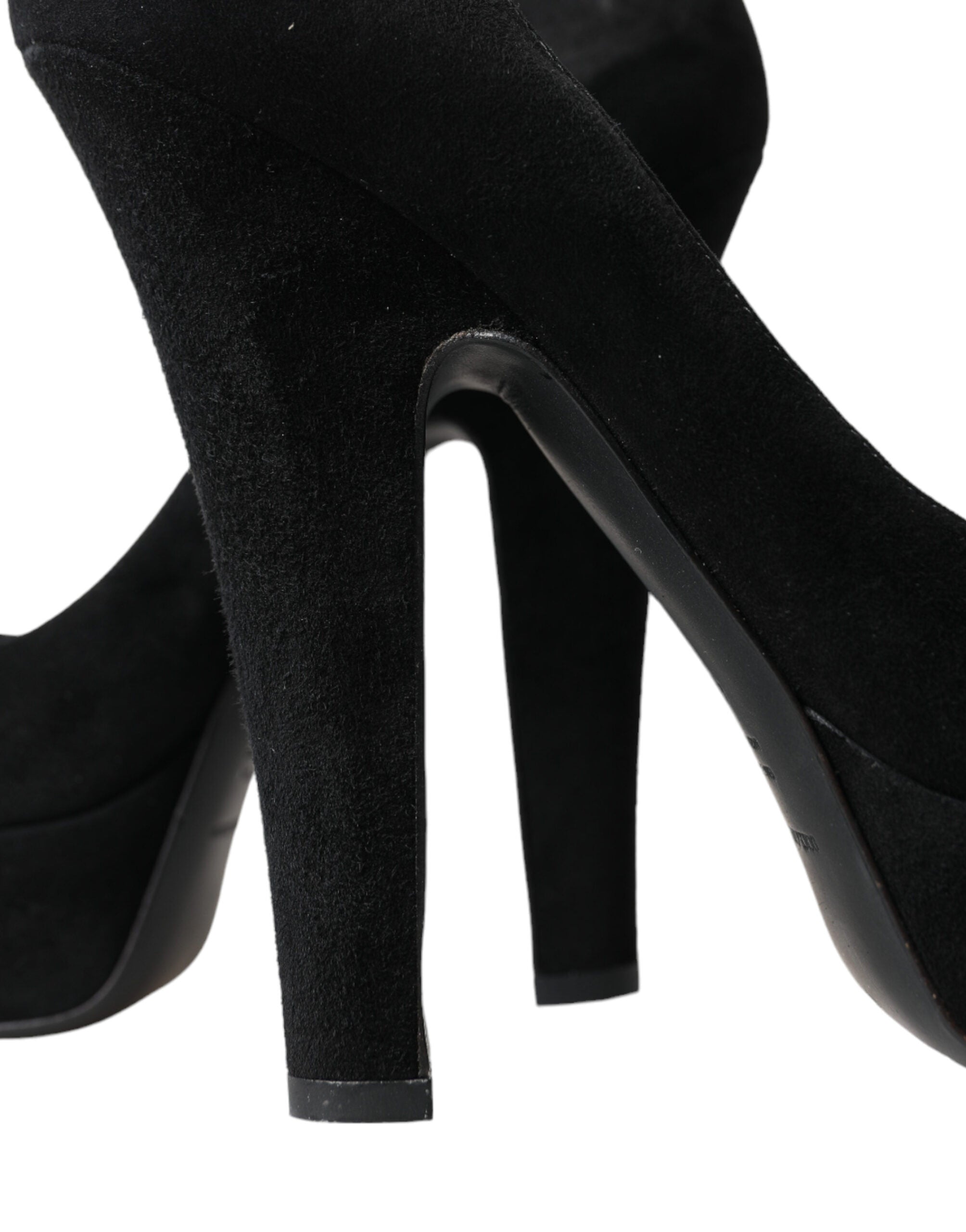 Dolce & Gabbana Black Suede Leather Platform Heel Pumps Shoes-7