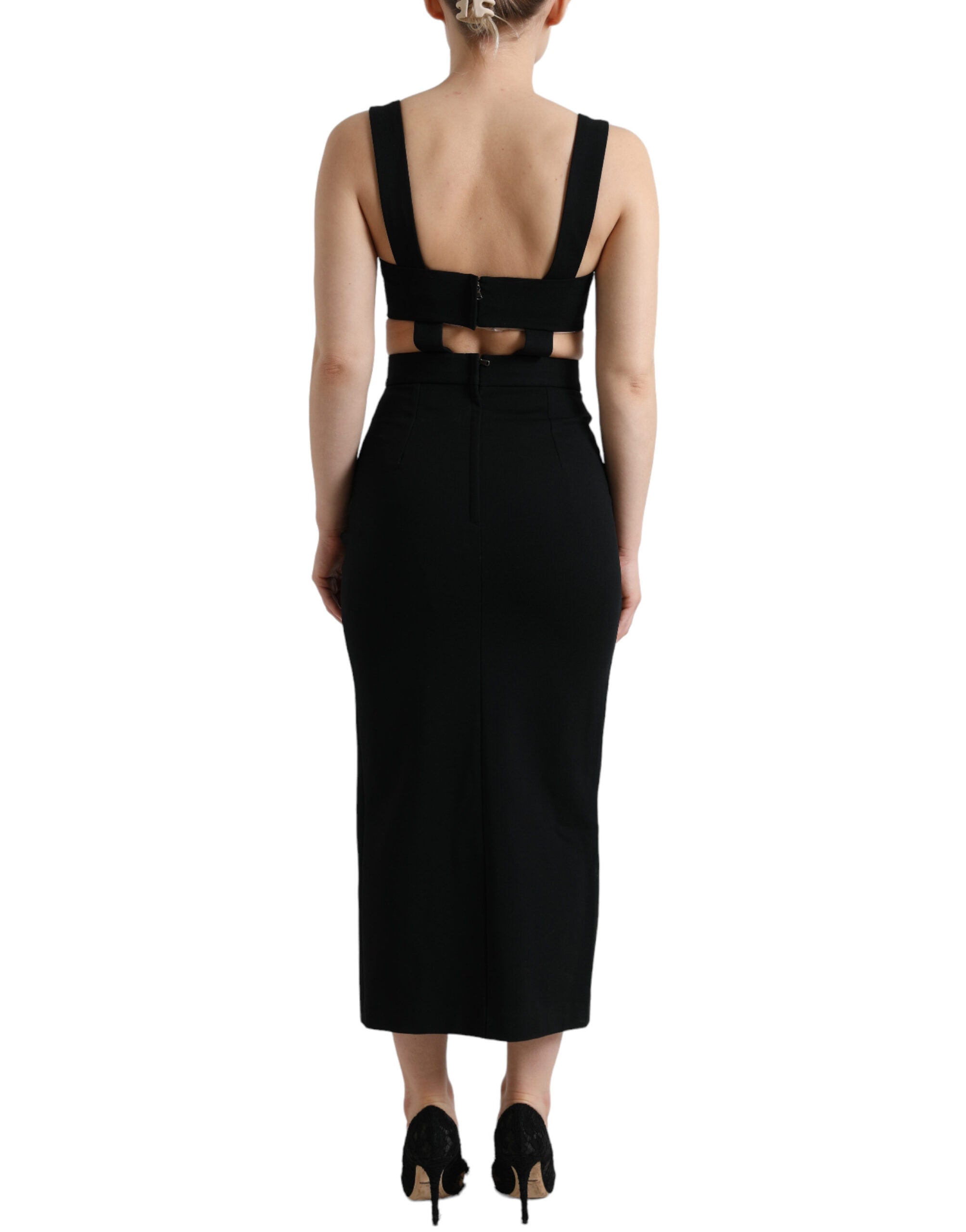 Dolce & Gabbana Schwarzes ausgeschnittenes ärmelloses Bodycon Midikleid-3