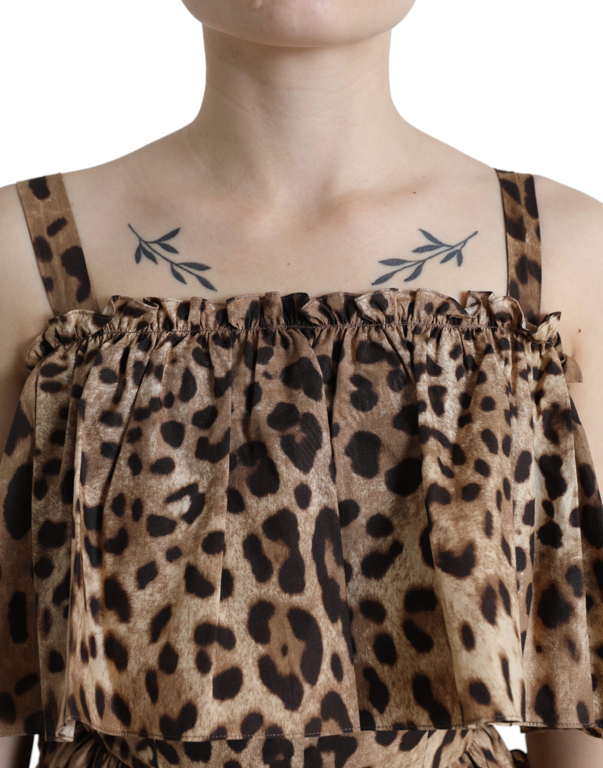 Dolce & Gabbana brown sleeveless A-line dress with leopard print-4