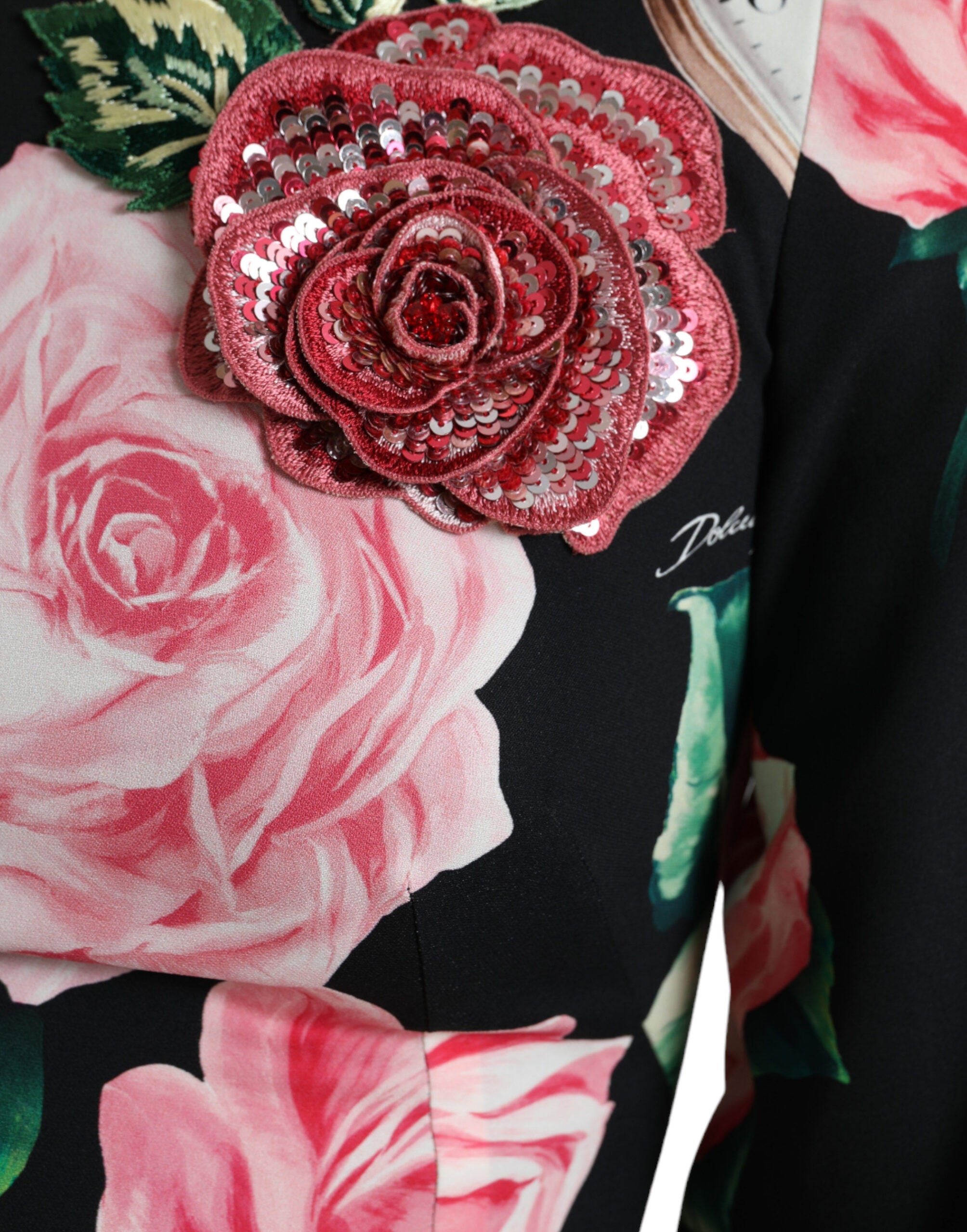 Dolce & Gabbana Schwarzes Kleid mit floraler Verzierung aus Spitze in A-Linie-5