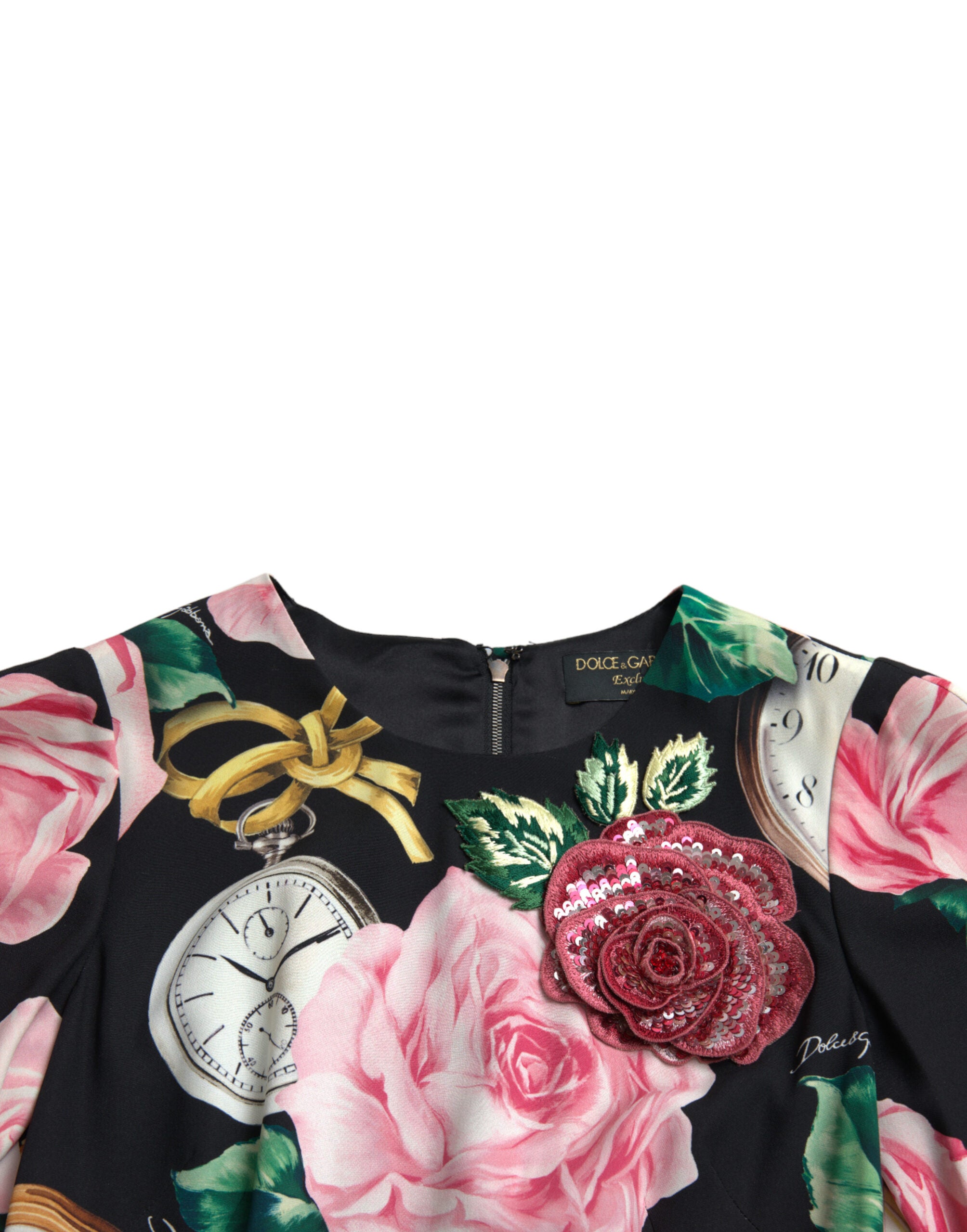 Dolce & Gabbana Schwarzes Kleid mit floraler Verzierung aus Spitze in A-Linie-8