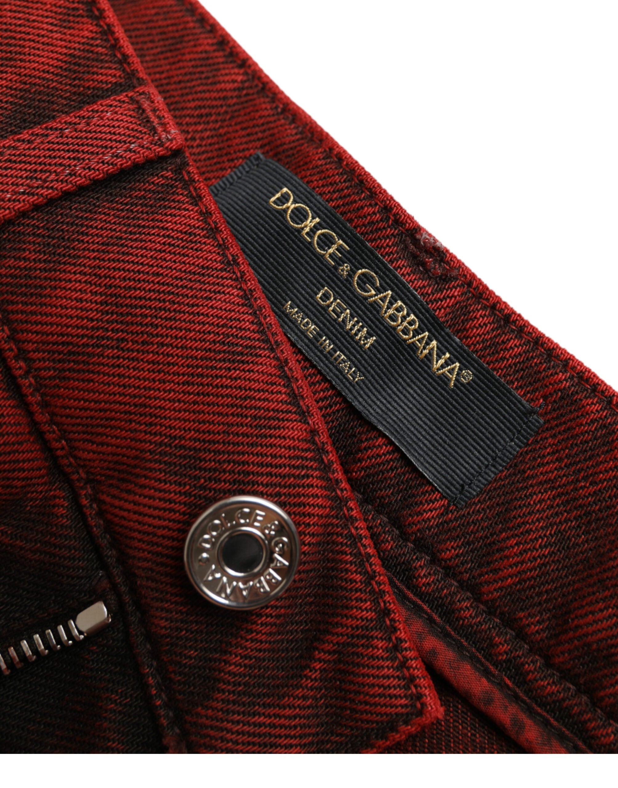 Dolce & Gabbana Red Stretch Denim High-Waisted Hot Pants Shorts-6