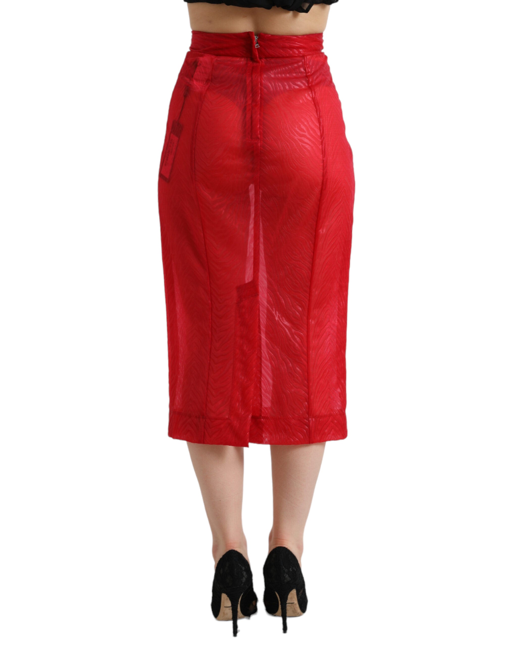 Dolce & Gabbana red sheer high-waisted pencil midi skirt-3