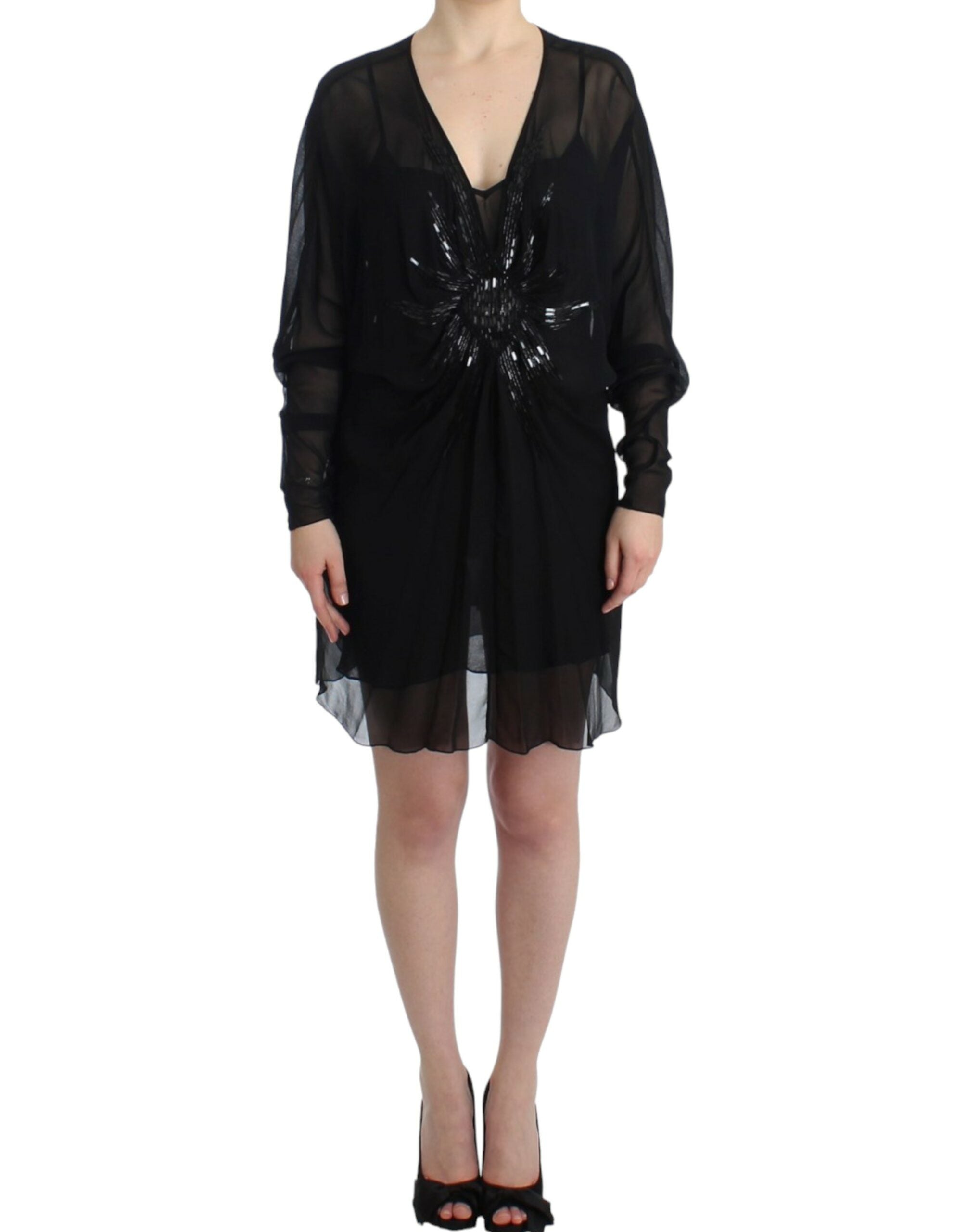 Vestido de seda negro de manga larga Cavalli-1
