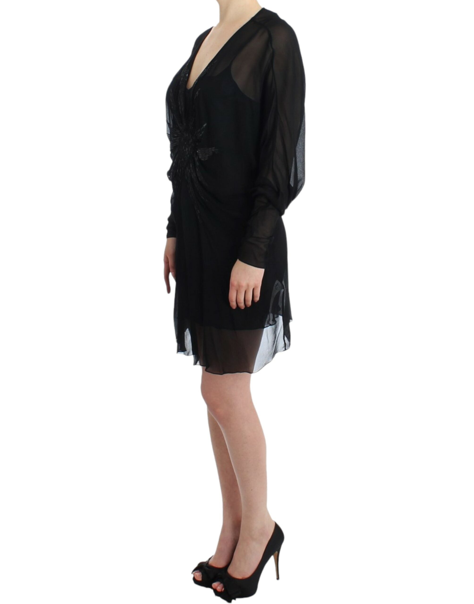Vestido de seda negro de manga larga Cavalli-2