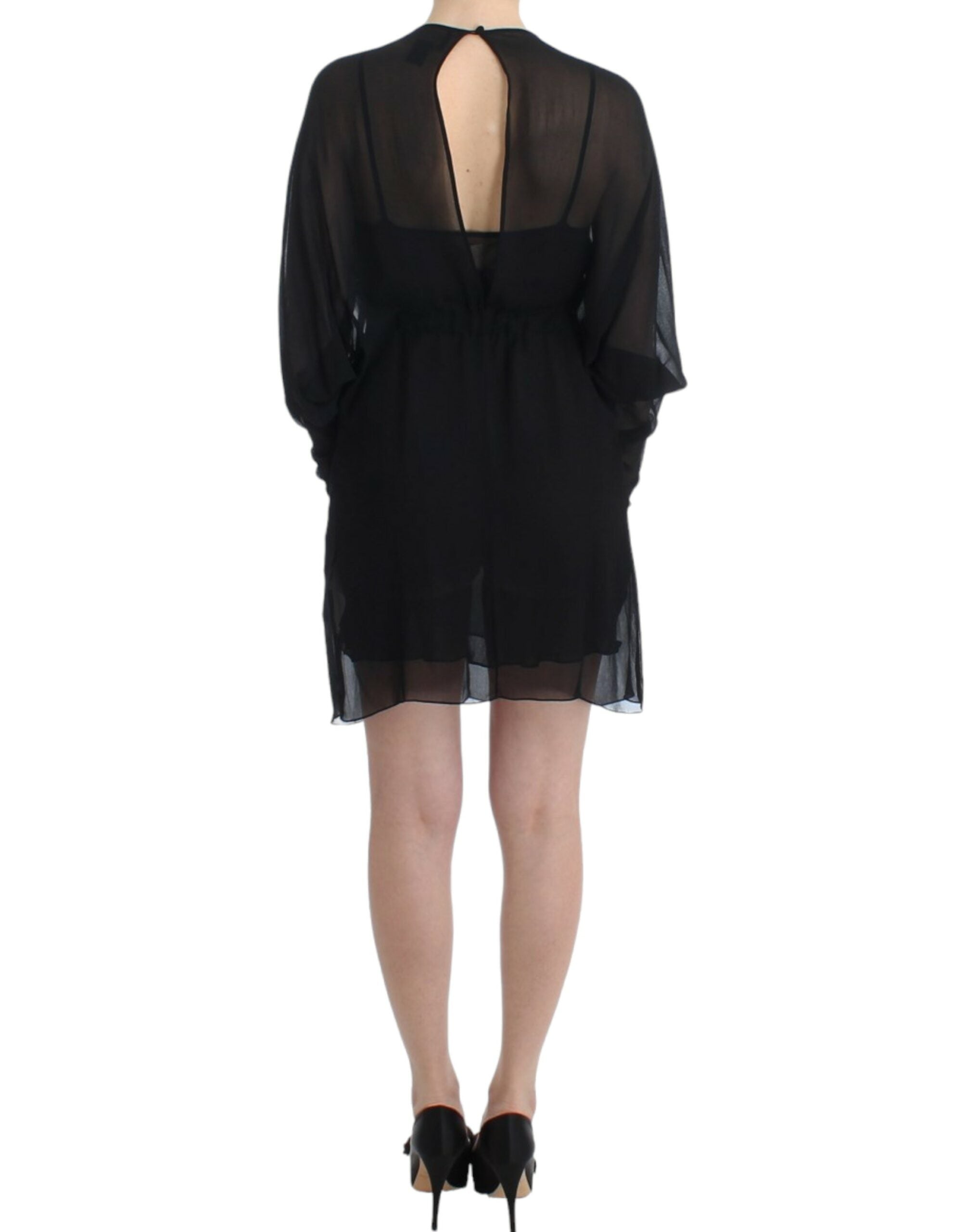 Vestido de seda negro de manga larga Cavalli-3