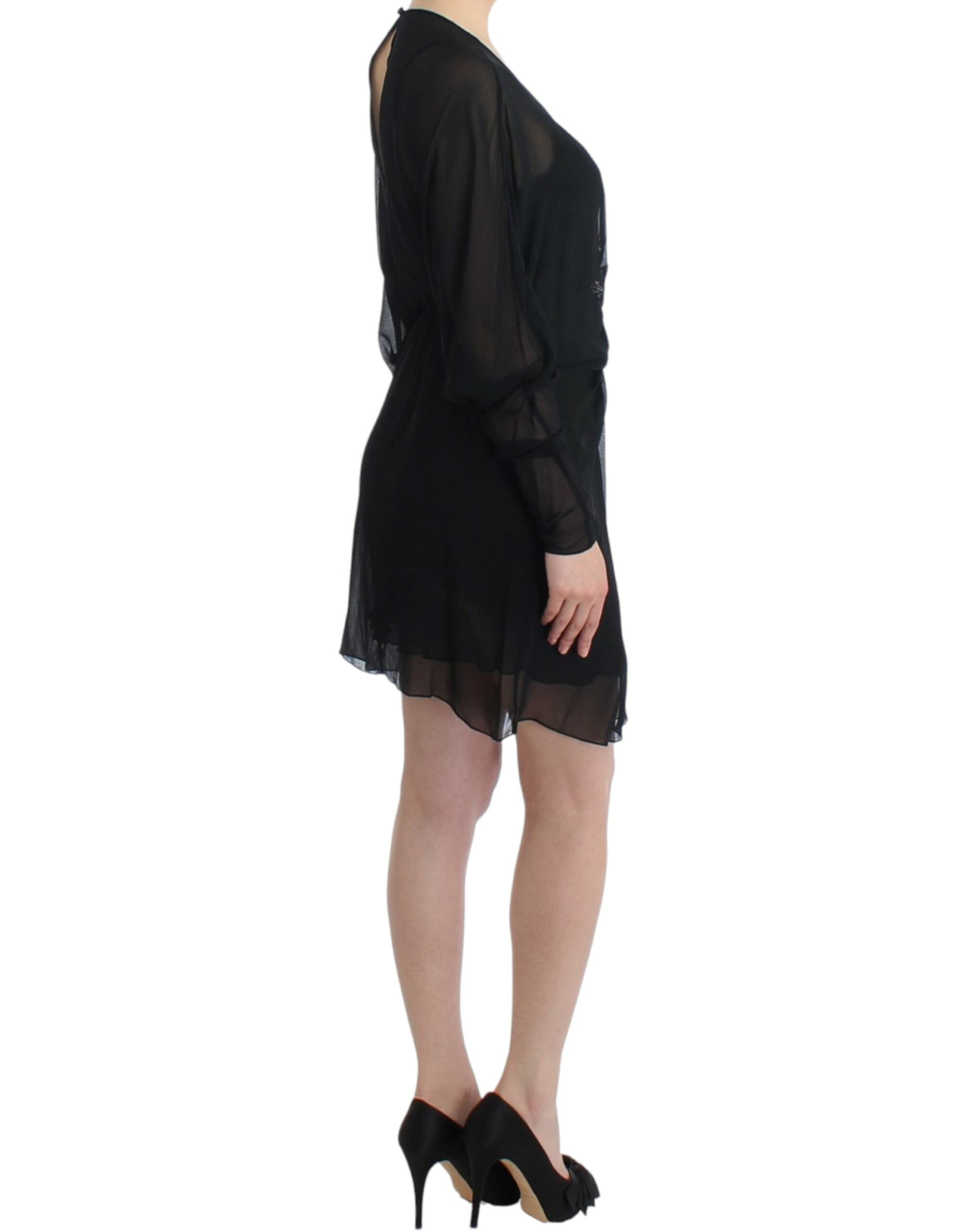Vestido de seda negro de manga larga Cavalli-4