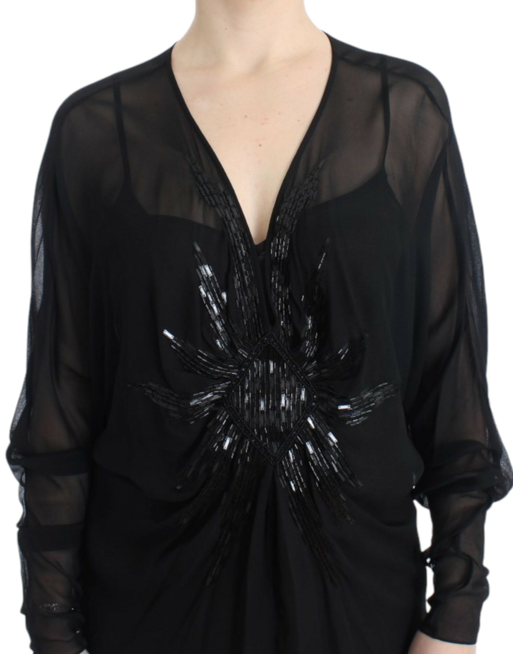 Vestido de seda negro de manga larga Cavalli-5