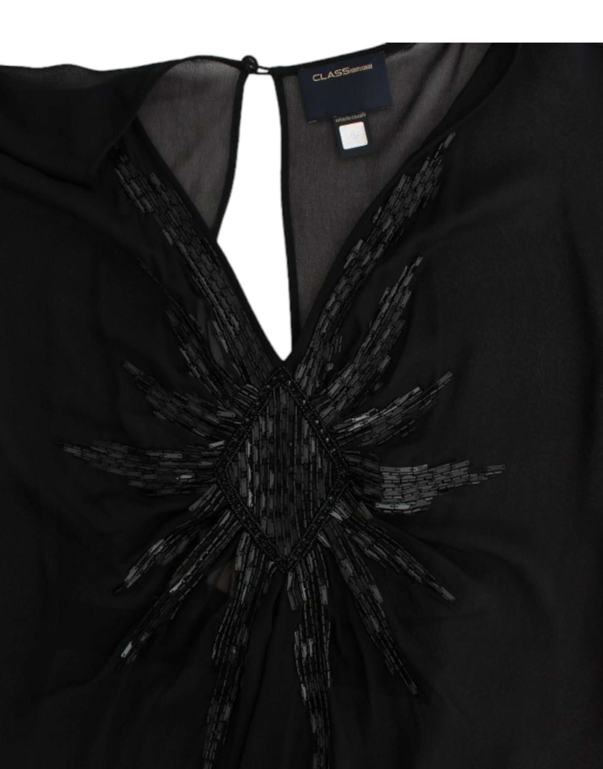 Vestido de seda negro de manga larga Cavalli-7