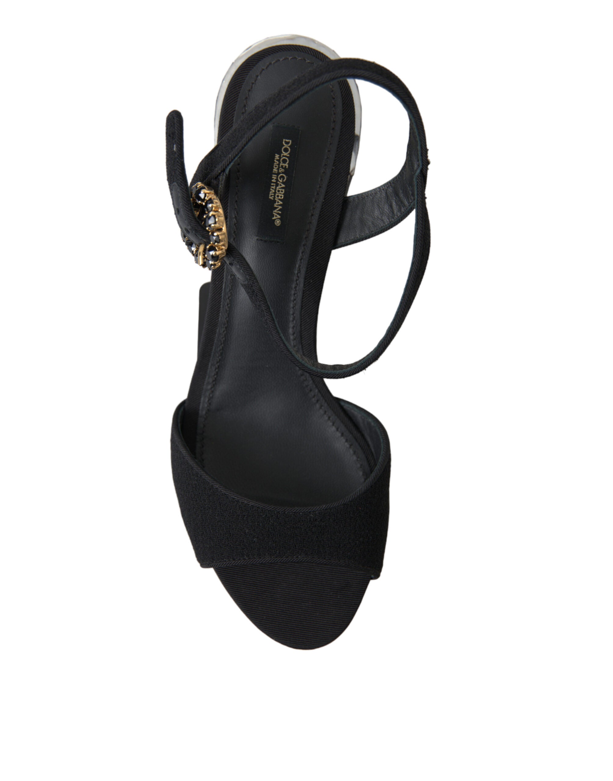 Dolce & Gabbana Black Crystal Strappy Sandals Shoes-2