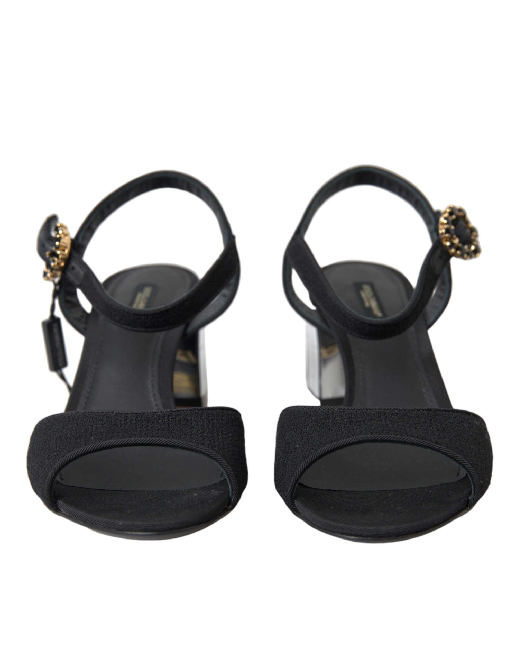 Dolce & Gabbana Black Crystal Strappy Sandals Shoes-3
