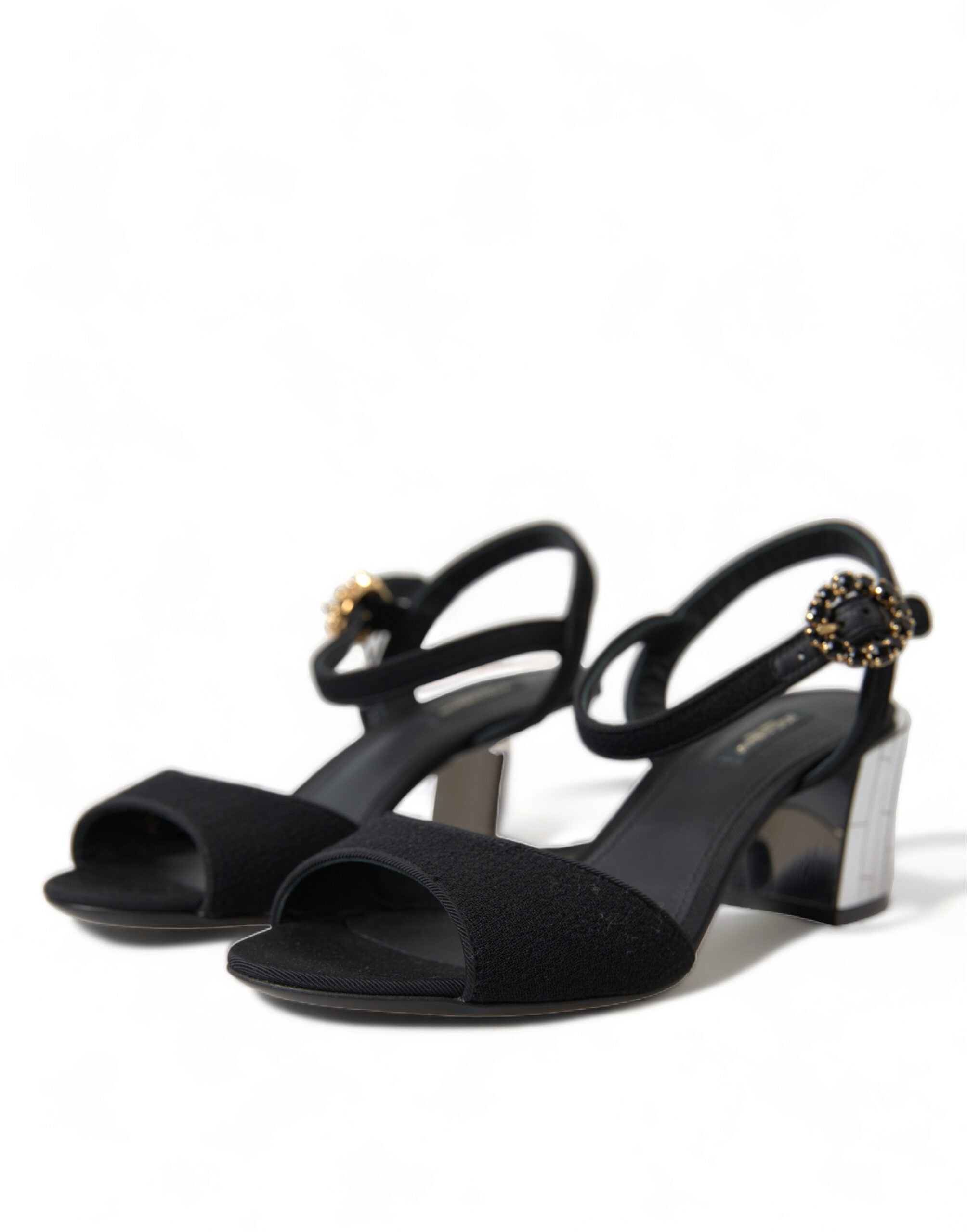 Dolce & Gabbana Black Crystal Strappy Sandals Shoes-4