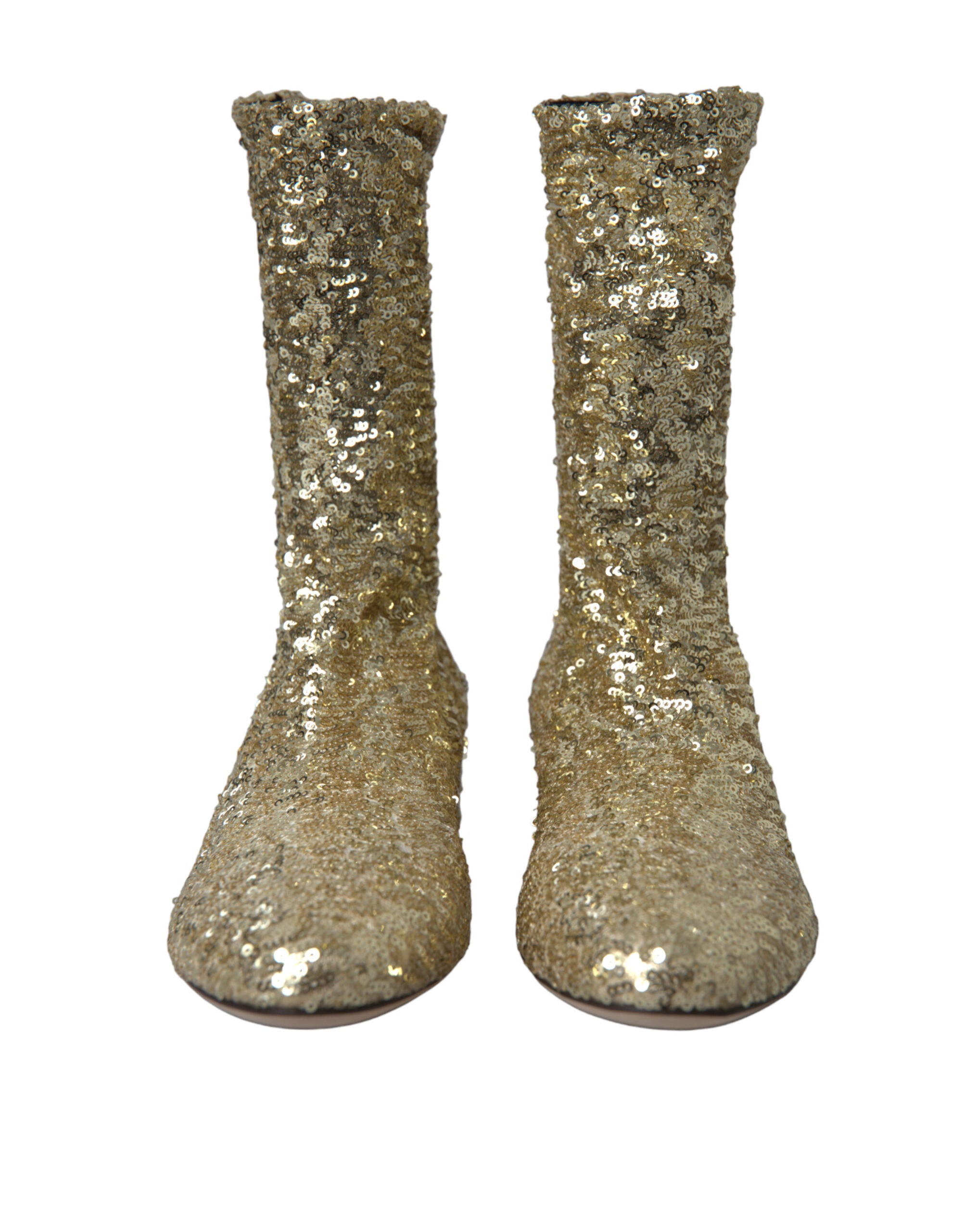 Dolce & Gabbana Gold Sequin Short Boots Stretch Shoes-3