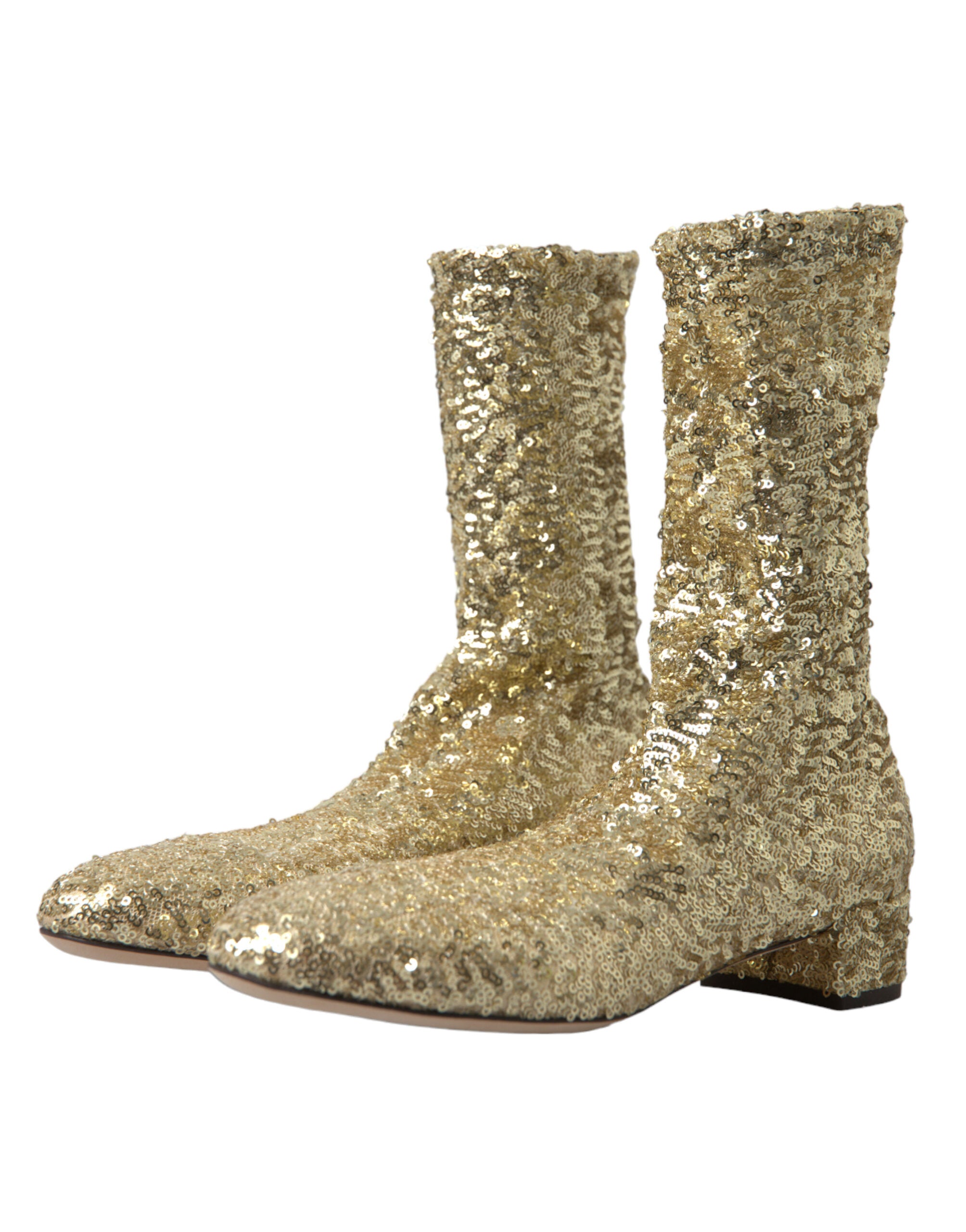Dolce & Gabbana Gold Sequin Short Boots Stretch Shoes-4