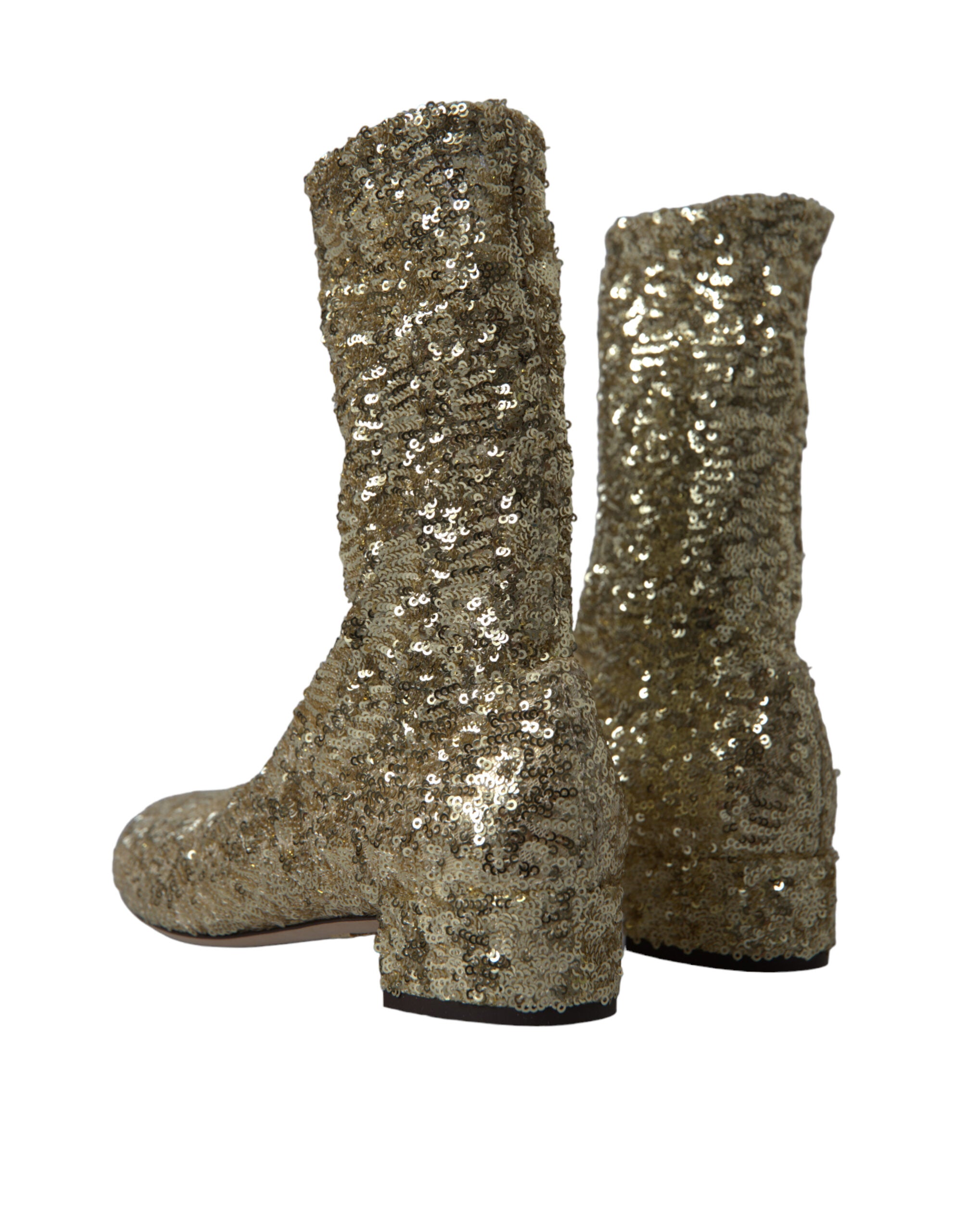 Dolce & Gabbana Gold Sequin Short Boots Stretch Shoes-5