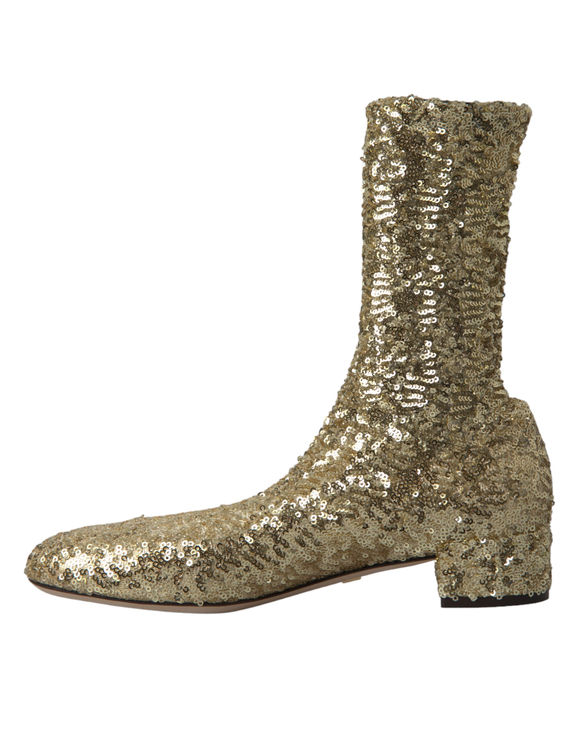 Dolce & Gabbana Gold Sequin Short Boots Stretch Shoes-6