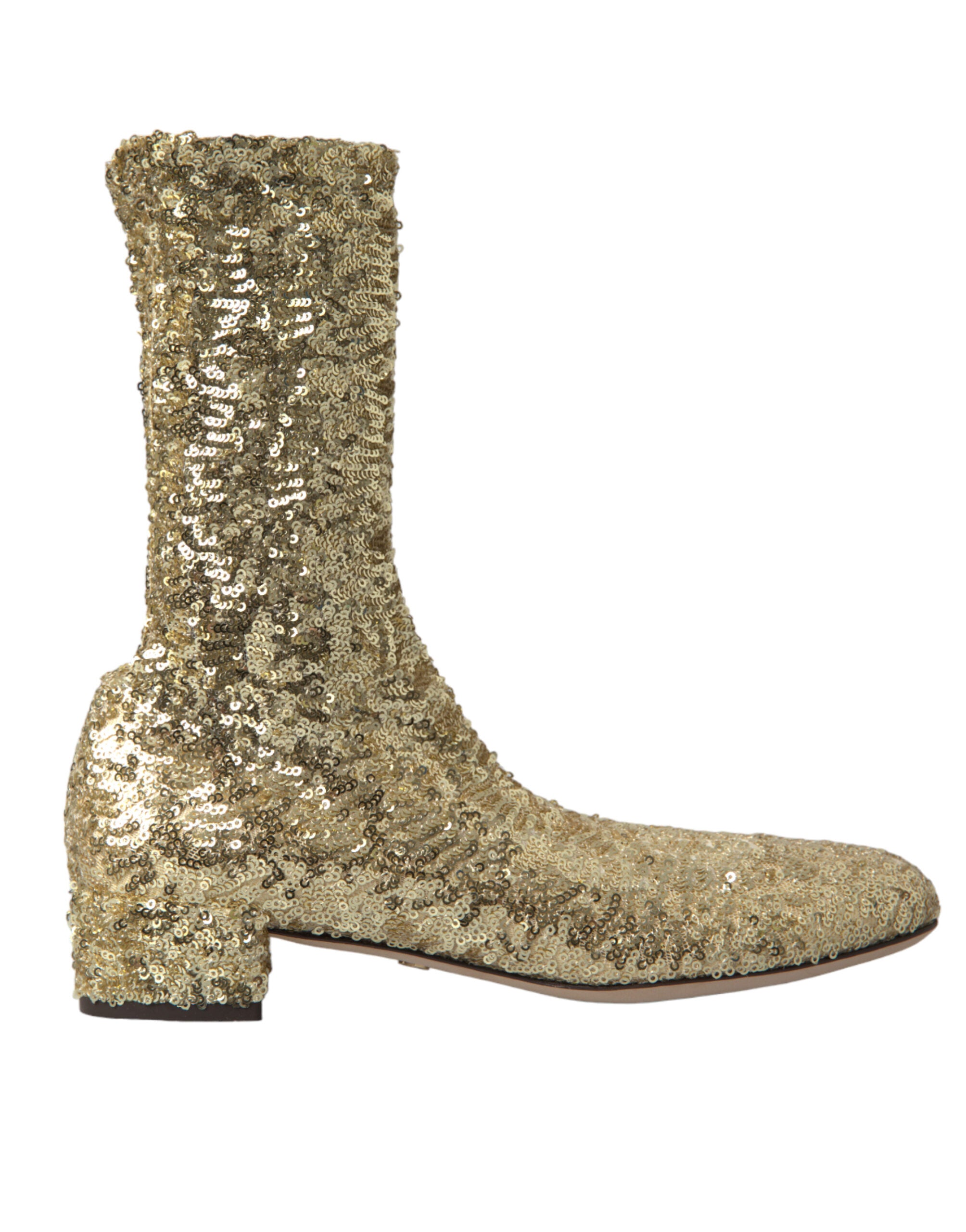 Dolce & Gabbana Gold Sequin Short Boots Stretch Shoes-1