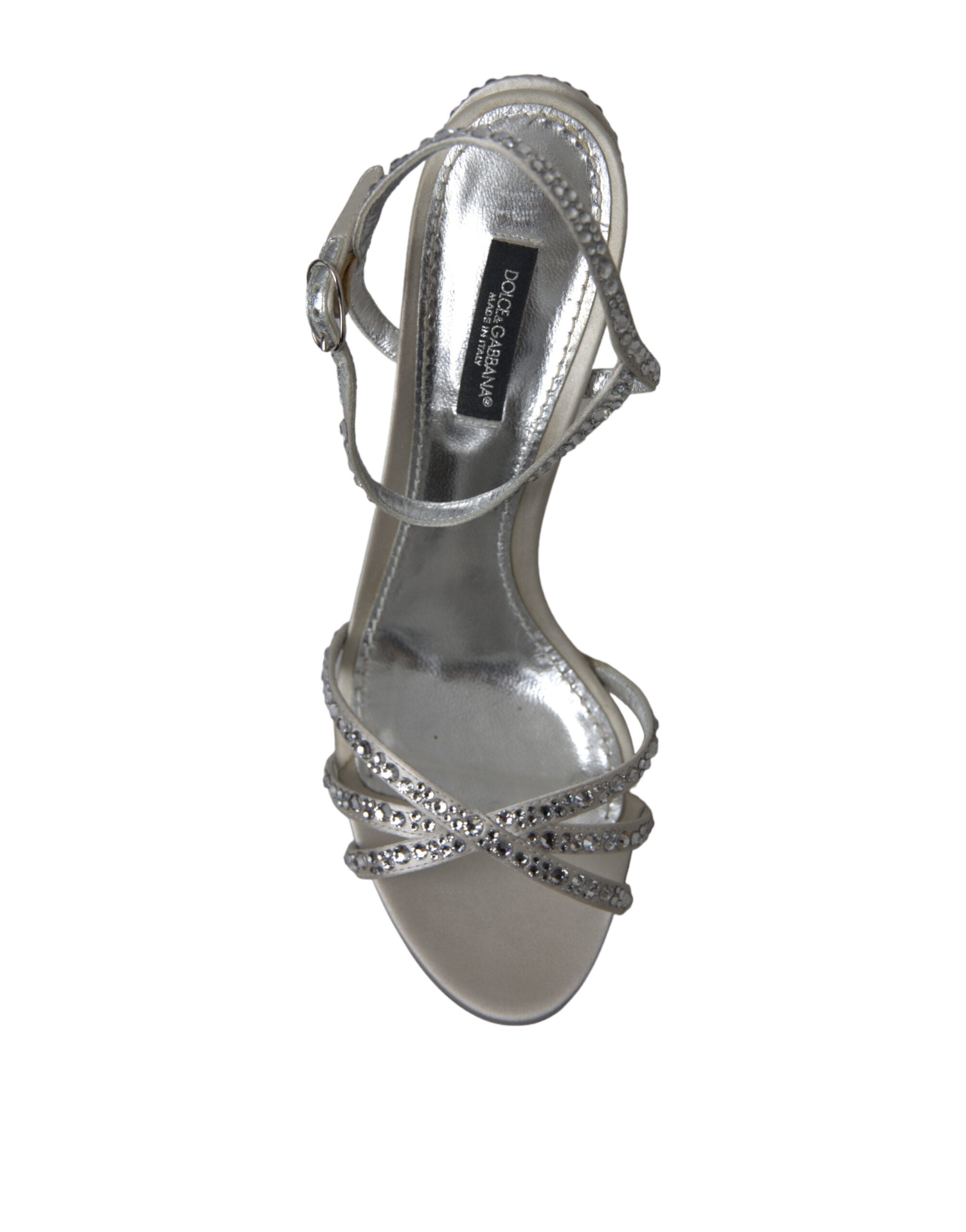 Sandalias con tiras de tobillo y cristales plateados de Dolce & Gabbana-3