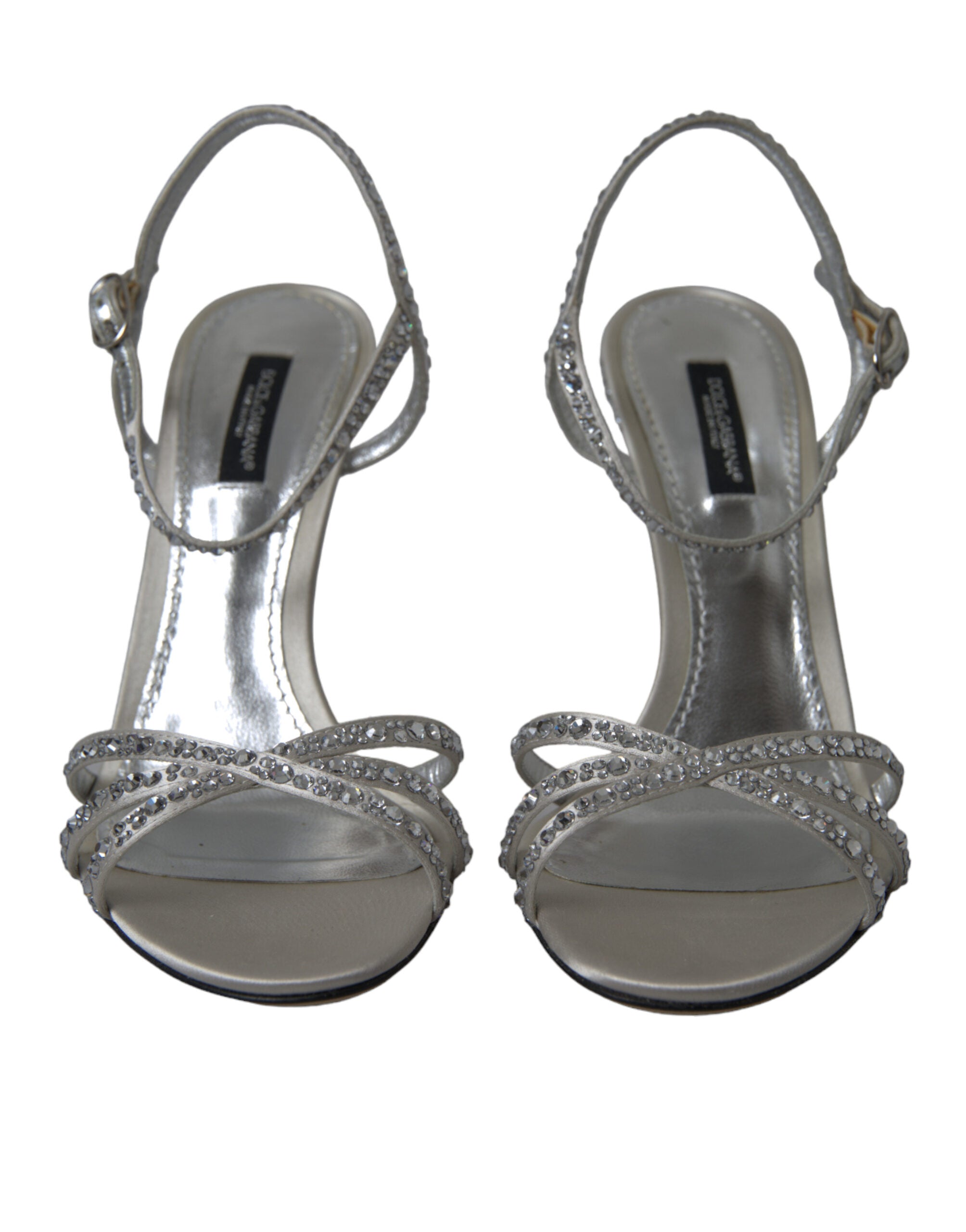 Sandalias con tiras de tobillo y cristales plateados de Dolce & Gabbana-2