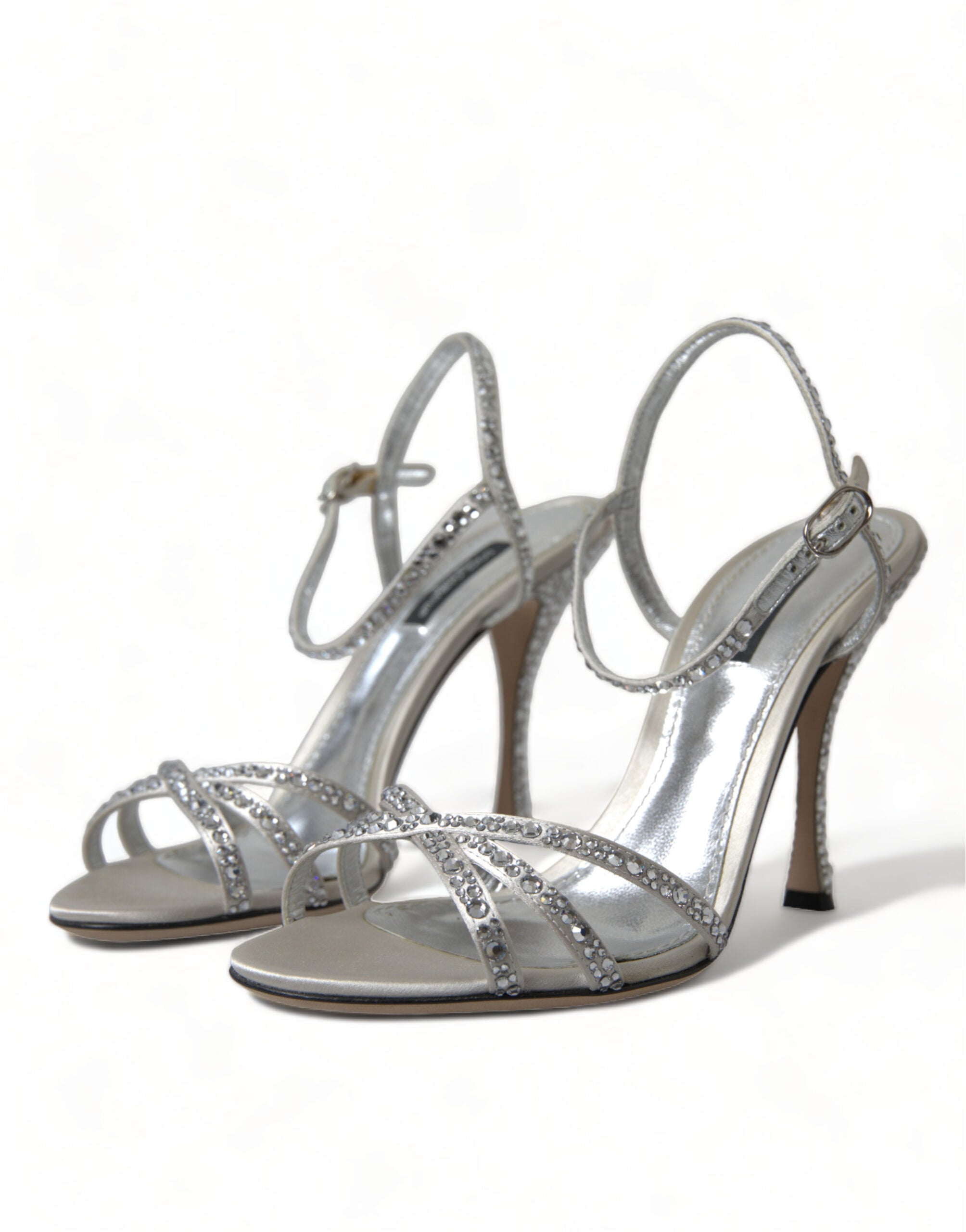 Sandalias con tiras de tobillo y cristales plateados de Dolce & Gabbana-4