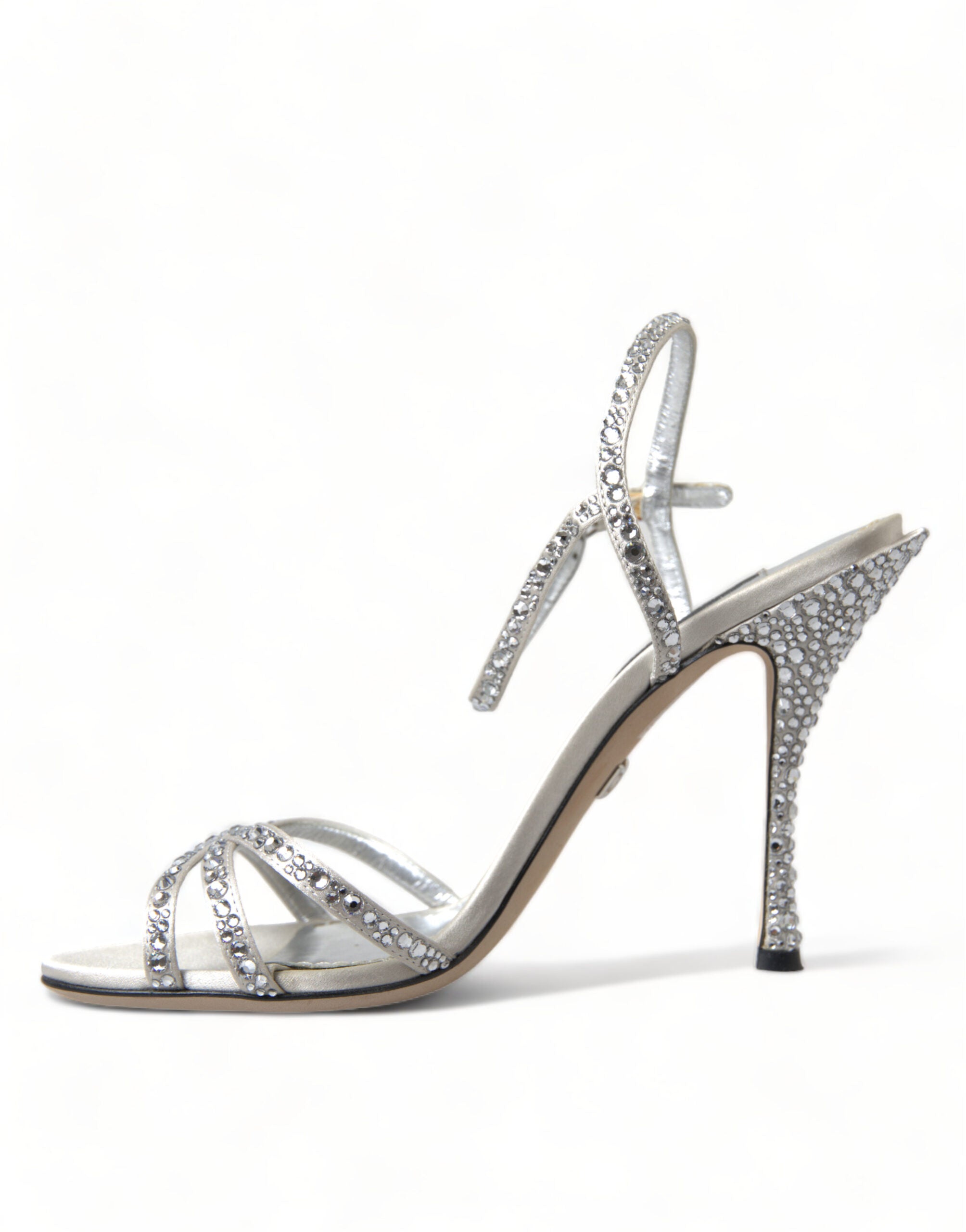 Sandalias con tiras de tobillo y cristales plateados de Dolce & Gabbana-6